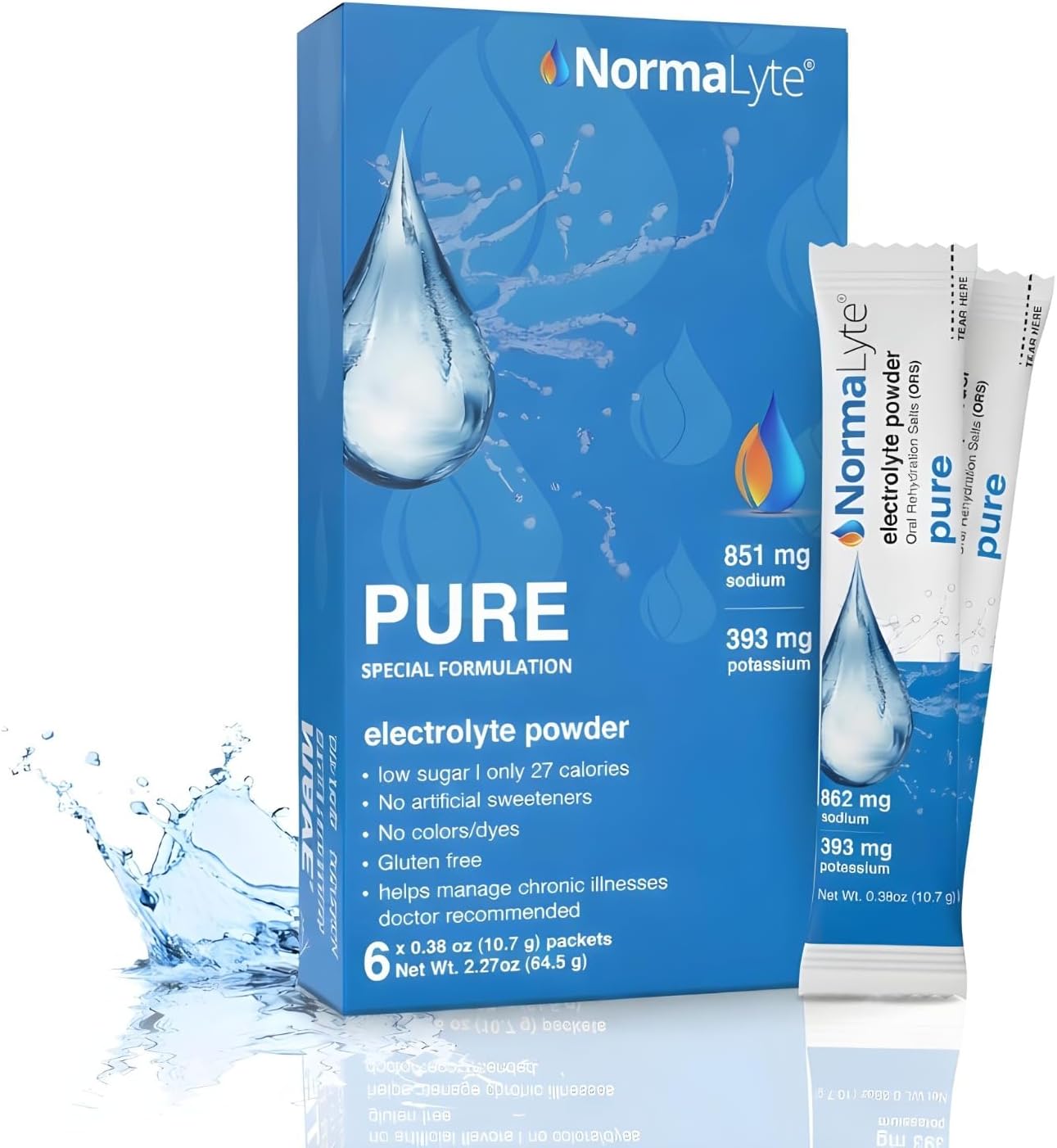 Pure - Electrolyte Powder Packets | Clinically Studied Electrolyte Drink Mix | 6 Count Effective Hydration Sticks