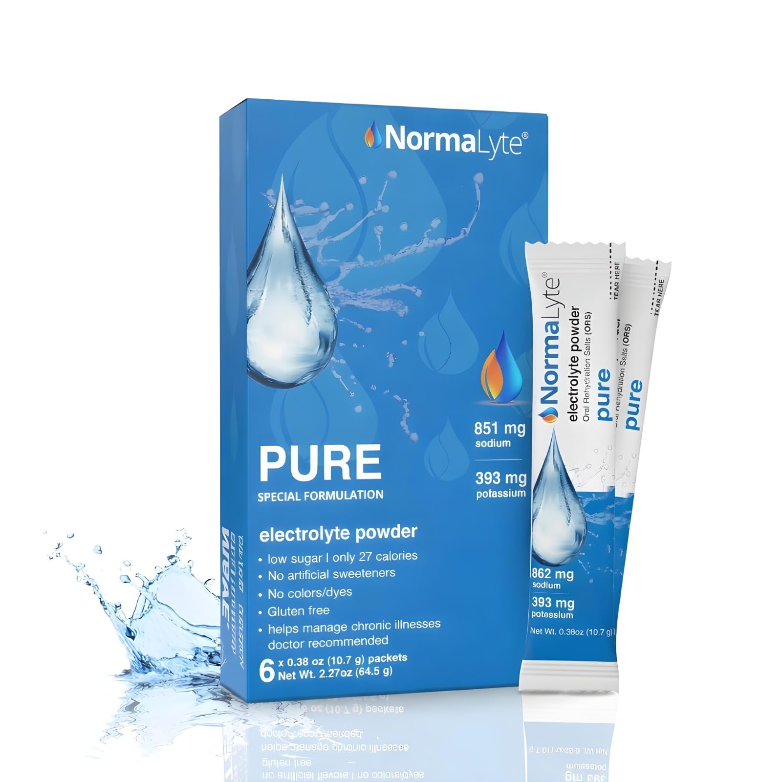 NormaLyte Pure - Electrolyte Powder Packets | Clinically Studied Electrolyte Drink Mix | 6 Count Effective Hydration Sticks