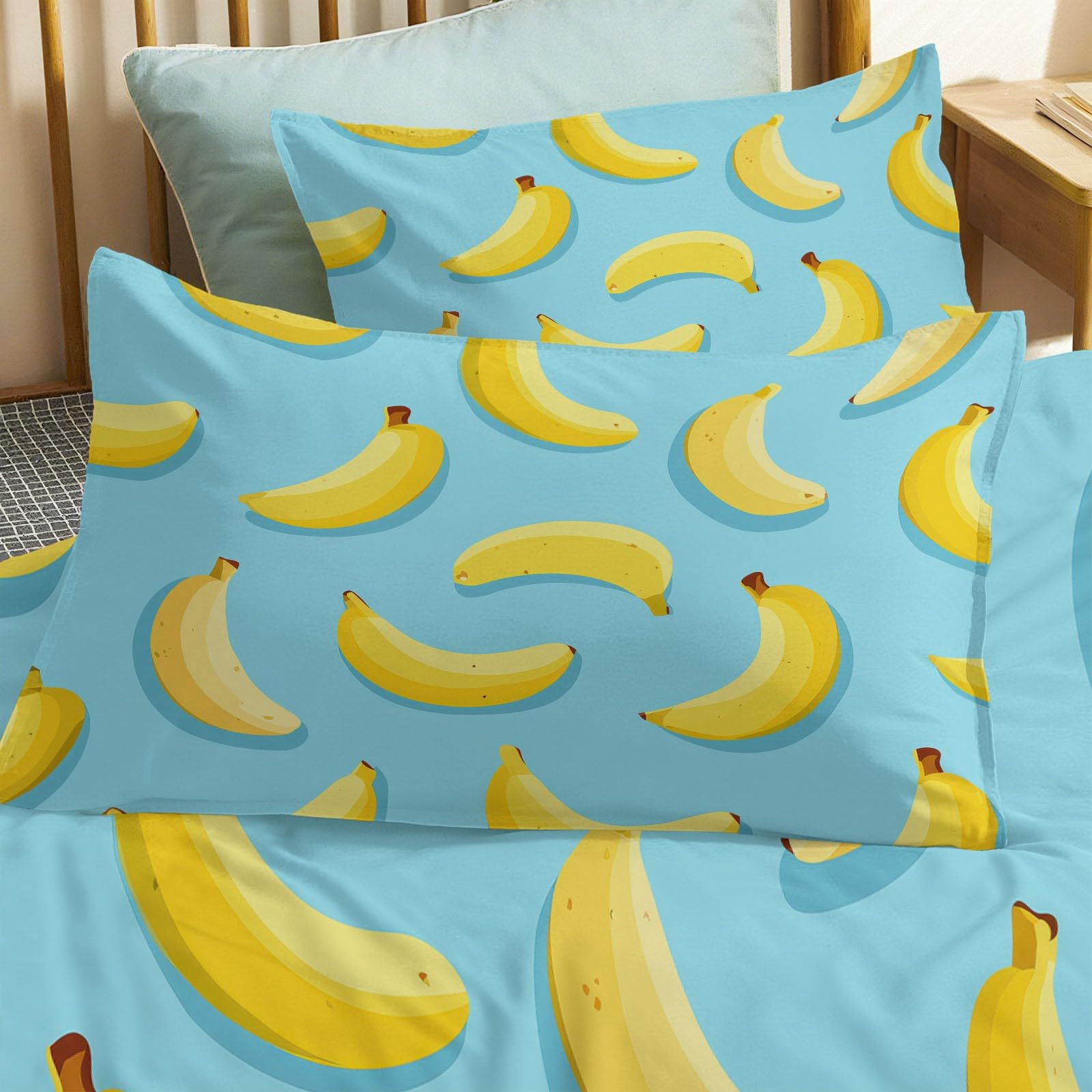 Générique Urocza poszwa na kołdrę 140 x 200 cm, zestaw pościeli bananowej dla dzieci niebieski 1-osobowy zamek hipoalergiczny miękka oddychająca poszwa na kołdrę z mikrofibry z 2 poszewkami na