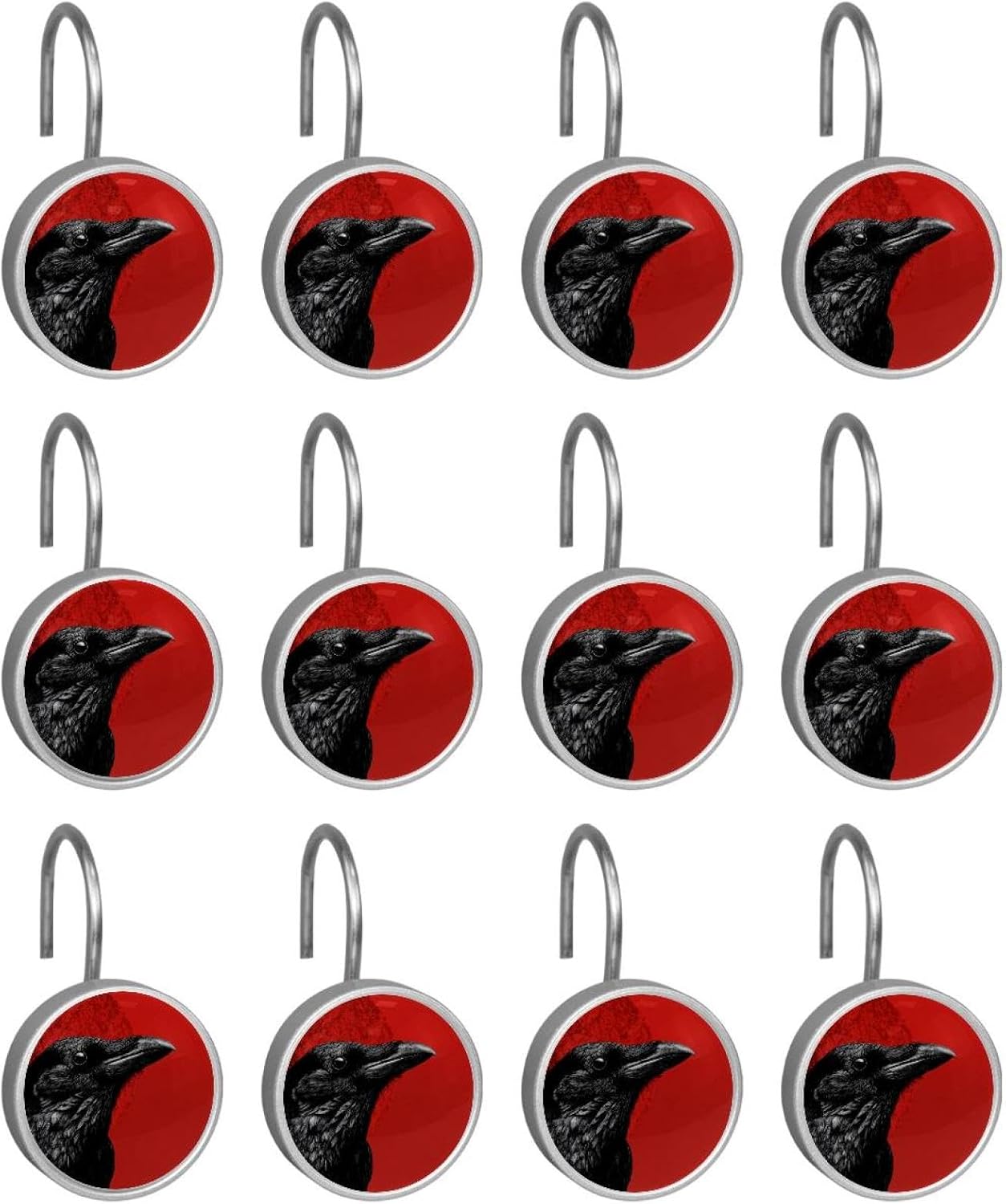 Crow (3) Shower Curtain Hooks, Rustproof Shower Curtain Rings for Bathroom, Stainless Steel Shower Hooks for Shower Curtain Rod, Decorative Shower Curtain Hangers Set of 12