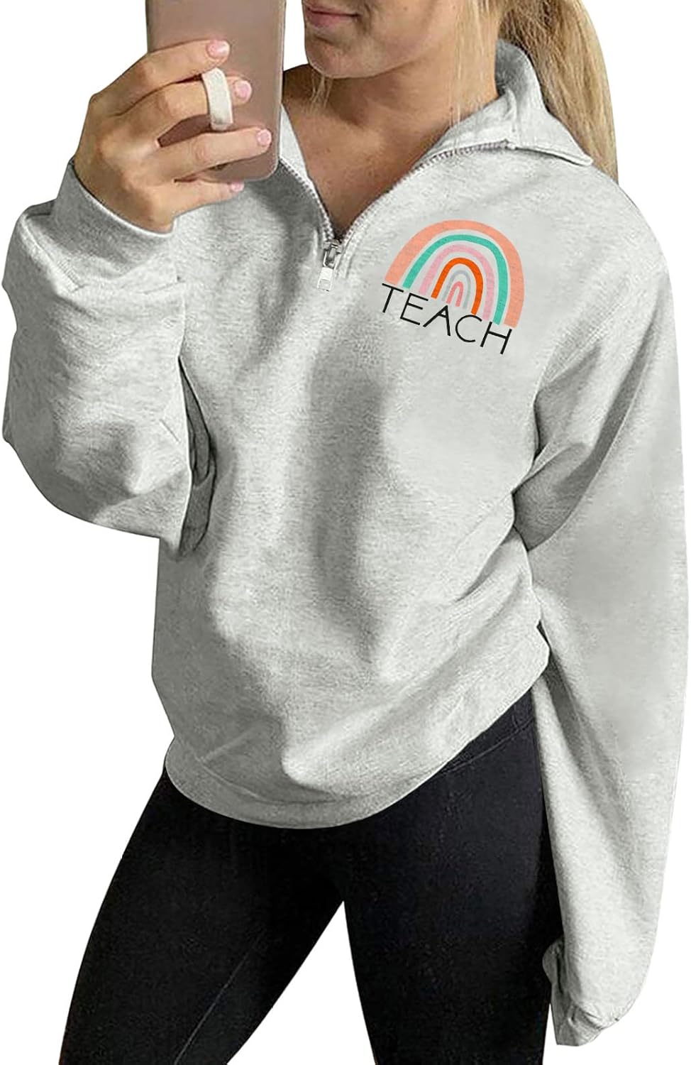 Teacher Sweatshirt Womens Funny Rainbow Graphic Tee Inspirational Teach Shirt Casual Long Sleeve Pullover Tops