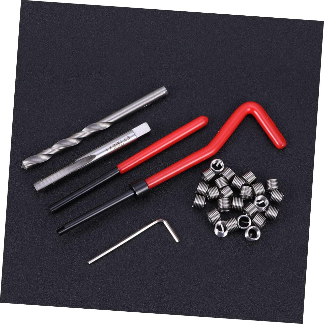 30pcs Metric Helicoil Thread Repair Kit for Automotive Use Insert Installation Tool with Drill Bits Taps and Lug Breaking Tools for Restoring Damaged Threads