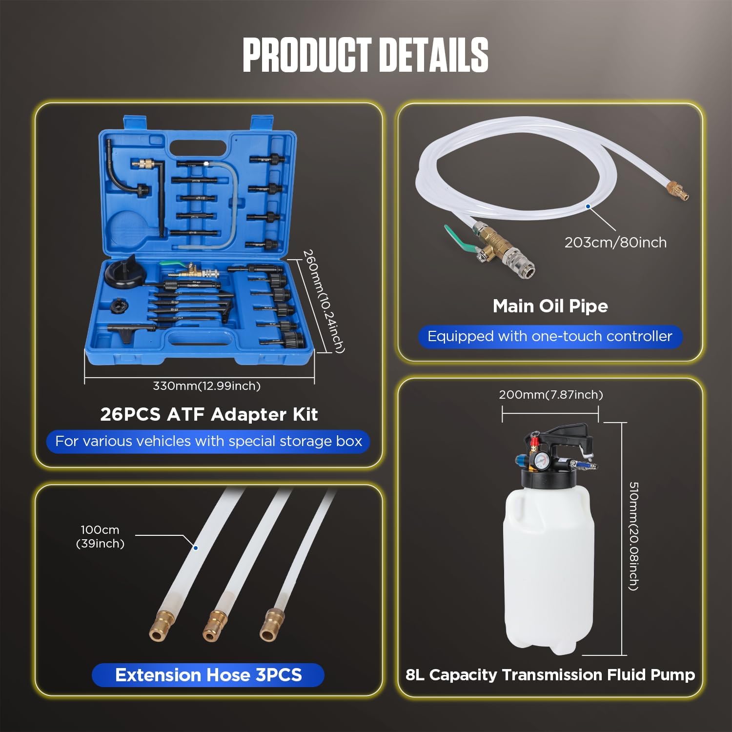 8L Transmission Fluid Transfer Pump Kit with 26PCS ATF Adapters, Automatic Oil Extractor & Dispenser Pneumatic Transmission Fluid Pump Set Transmission Filler kit for ATF Refill