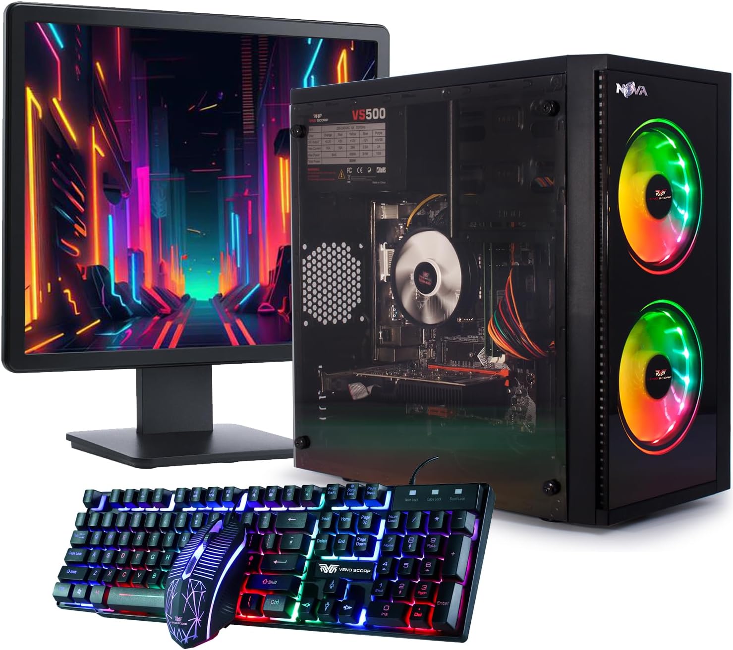 Veno Scorp Budget Gaming PC 19” Bundle Intel Core i5-16GB RAM – 500GB HDD – GT 710 2GB NOVA ARGB Gaming Case – WINDOWS 10(Renewed)