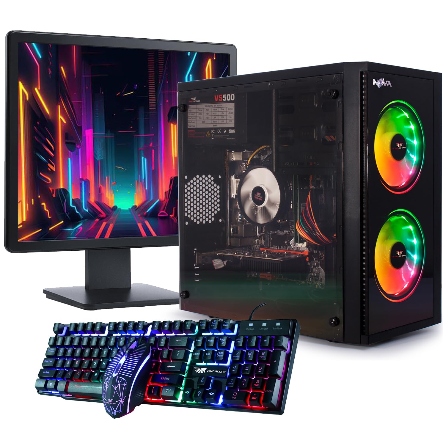 Veno Scorp Budget Gaming PC 19” Bundle Intel Core i5-16GB RAM - 500GB HDD – GT 710 2GB NOVA ARGB Gaming Case - WINDOWS 11(Renewed)