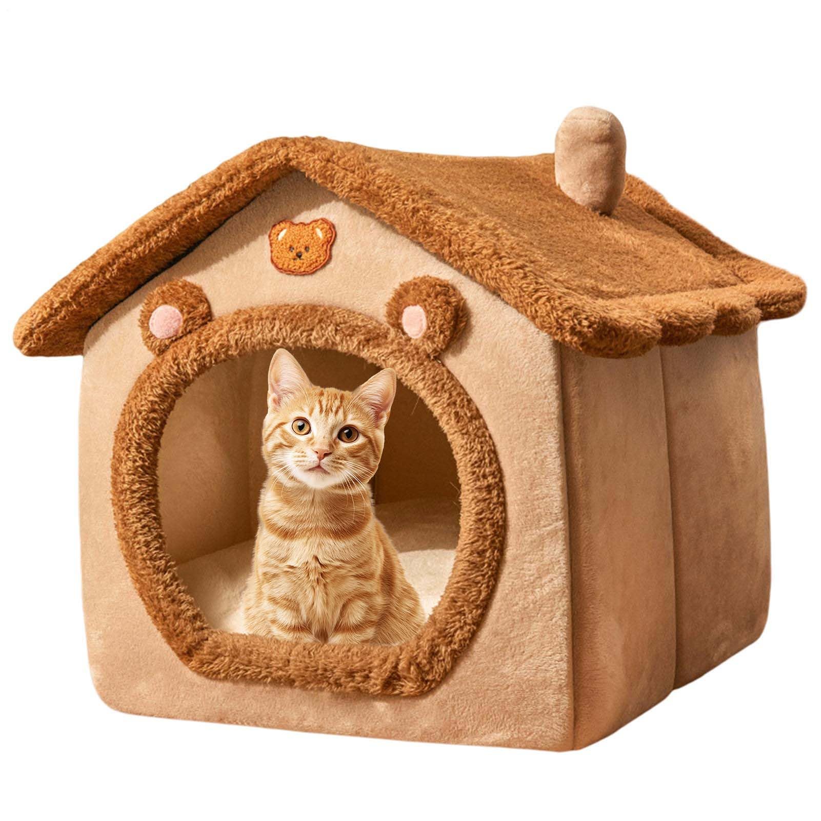 Maison d'hiver en peluche : offrez un nid fermé confortable à votre chat