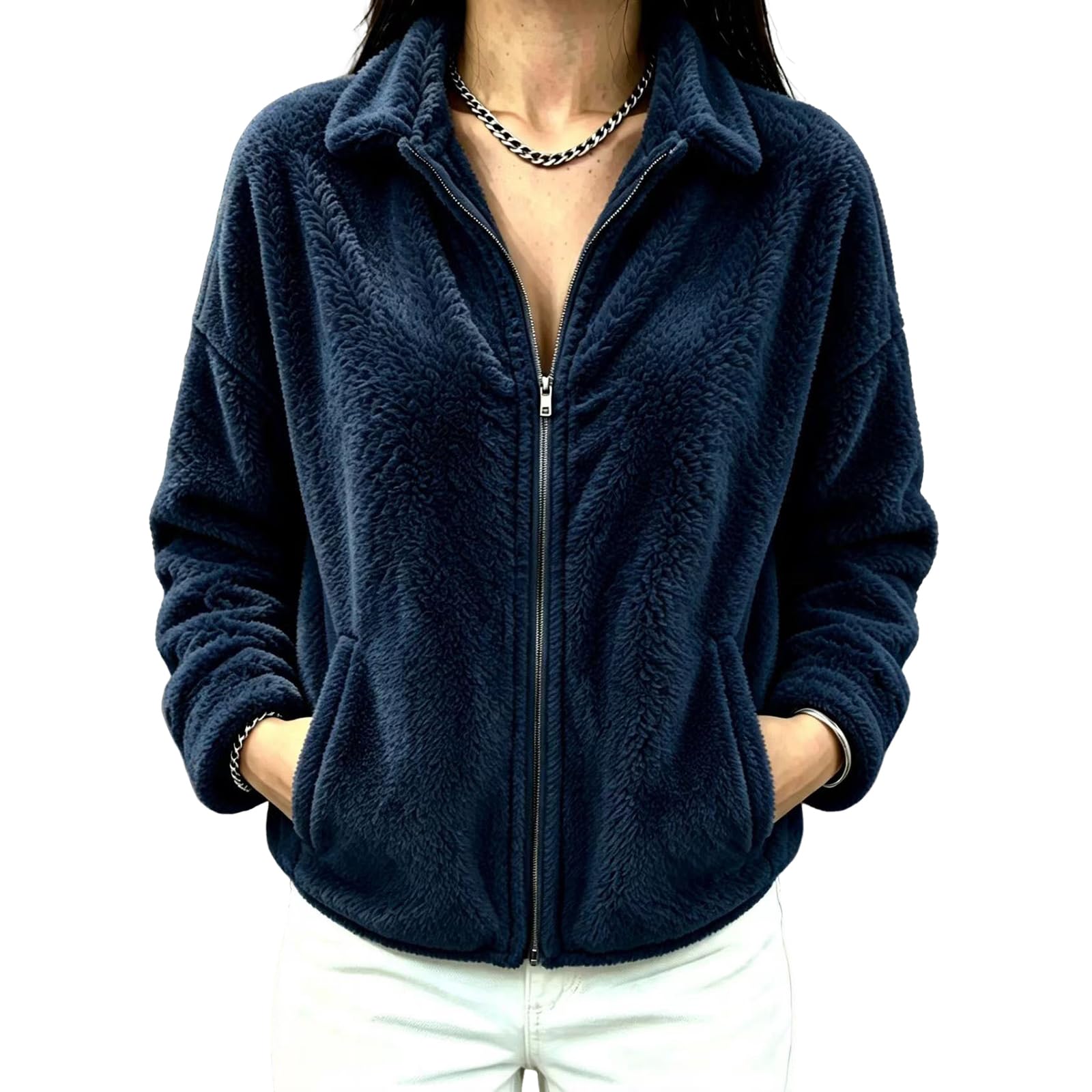 Fleecejacke Damen Ohne Kapuze Kuscheljacke Flauschig Winterjacke Warm
