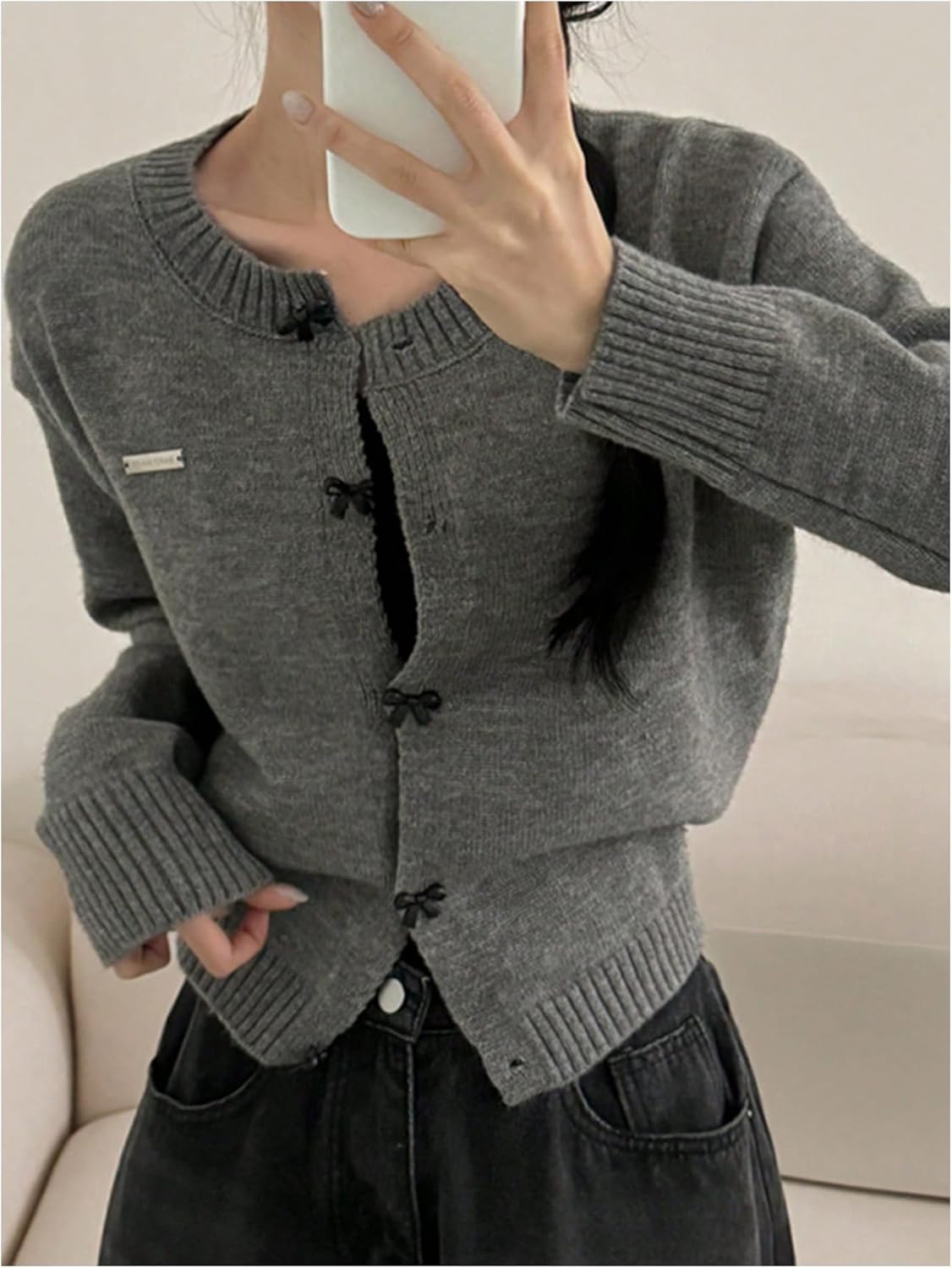 GORGLITTER Women's Bow Button Up Cardigan Sweaters Dressy Trendy Cute Long Sleeve Outerwear Fall Outfits - Image 3