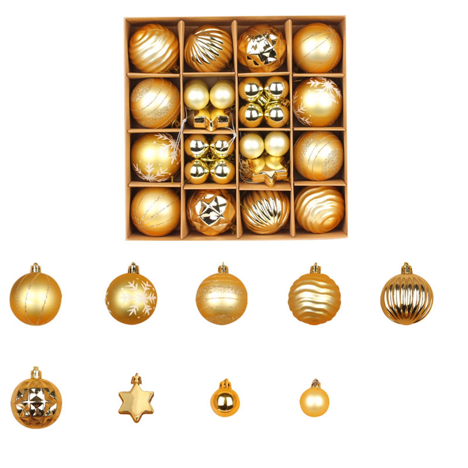 42 Pcs Christmas Baubles, Red and White Shatterproof Xmas Baubles Christmas Tree Decorations Large Balls Ornaments Hanging Decorations for Xmas Holiday Party Home (Gold, 42Pcs)