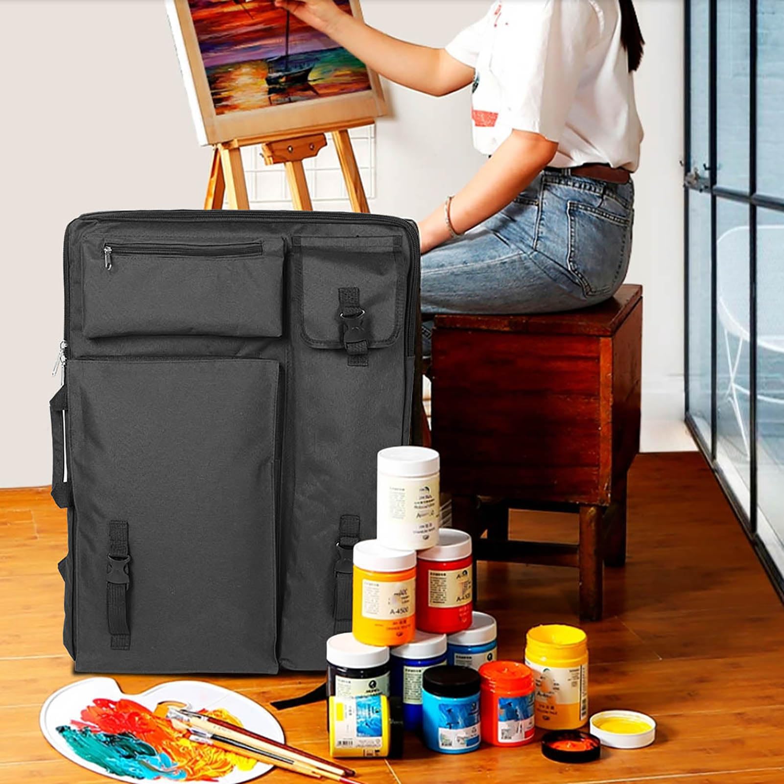 HEEPDD Zaino per Dipingere in Tela 4K, 66x49x6 cm, Impermeabile, Grande Borsa per Artisti, Nero