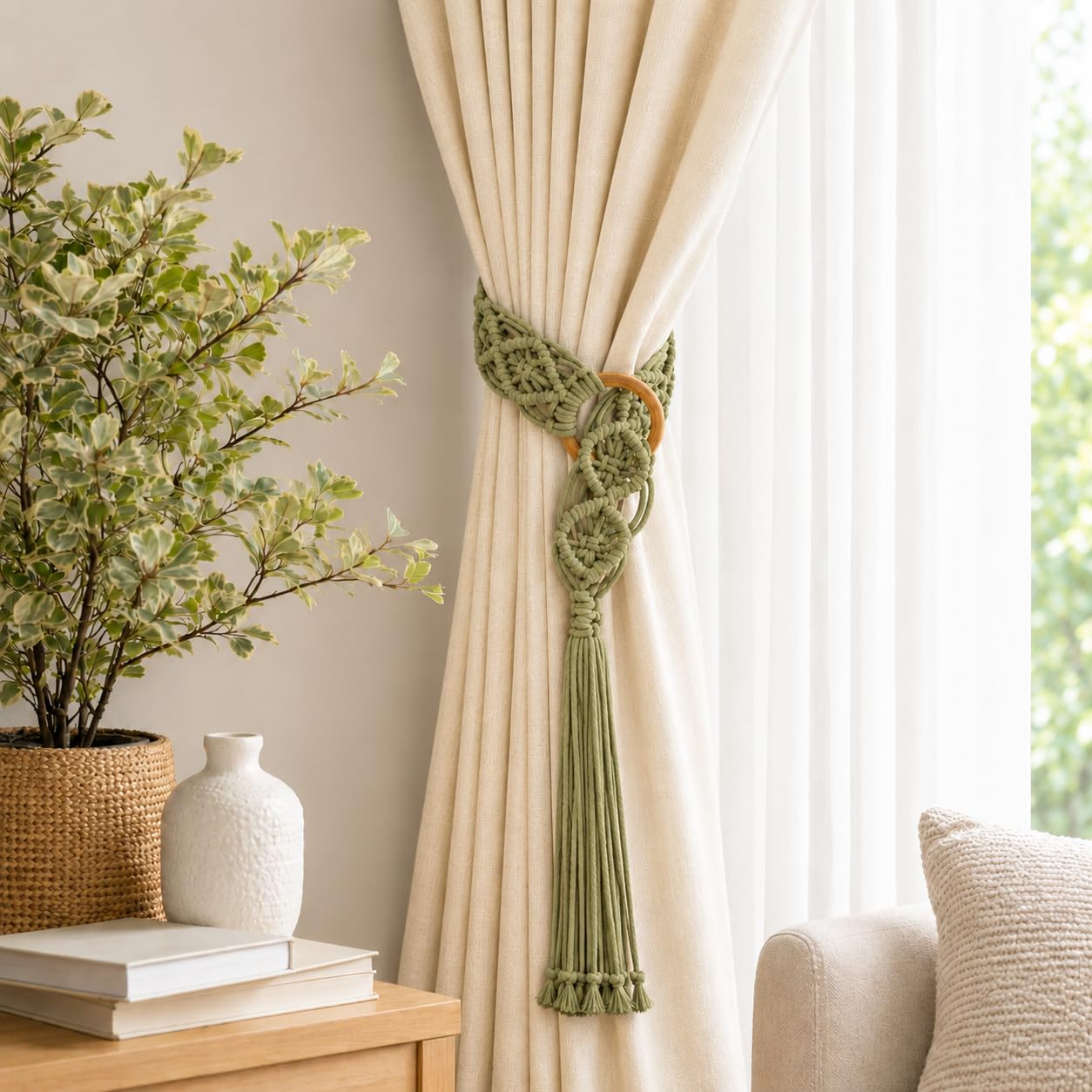 Macrame Curtain Tiebacks - Boho Home Decor -8
