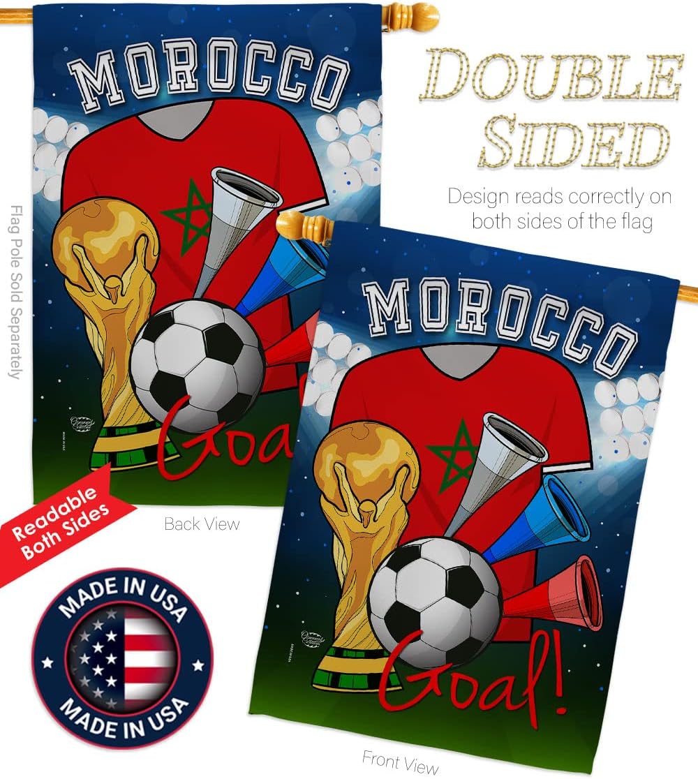 World Cup Morocco Flags Moroccan Home Decor Banner Wall Art Patio Porch Lawn Garden Flag Stand Pole Room Decorations Indoor Outdoor FIFA Gifts Sports Fan Trophy Soccer Game Football Made In USA