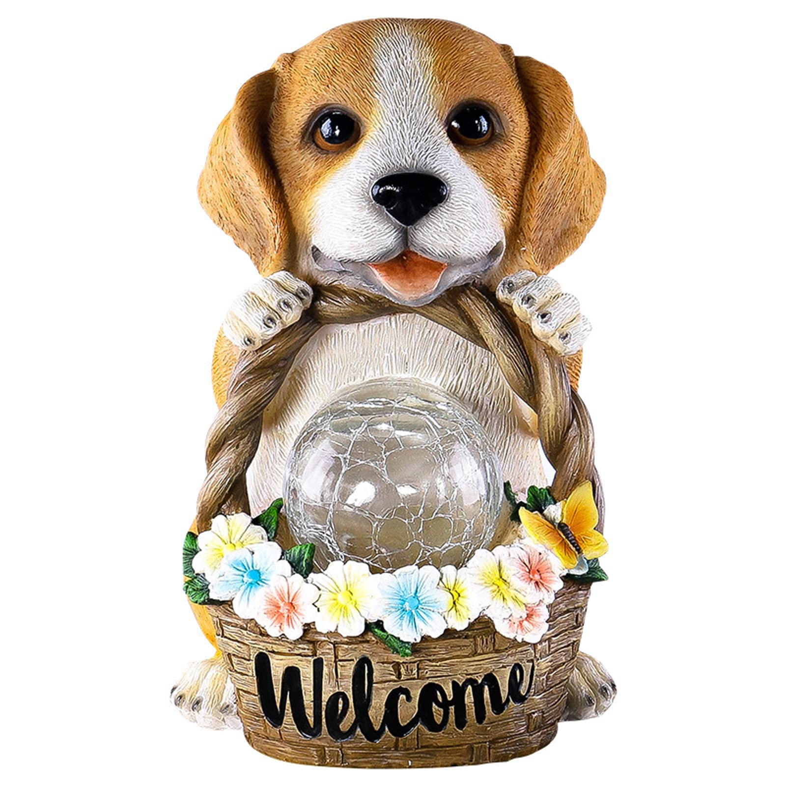 Figurines de jardin chien solaire avec panneau bienvenue idée cadeau déco originale d'extérieur