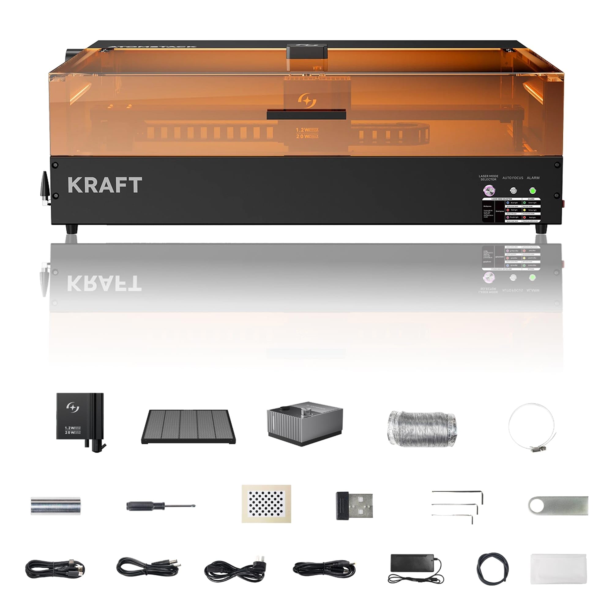AtomStack Kraft 40 W Diode – Laser Autofokus Lasergravurmaschine – Kamera – Basis-Set – 600 mm/s – geschlossener Arbeitsbereich – 50 x 32 cm – Laserschneidemaschine für Metall, Holz, Leder