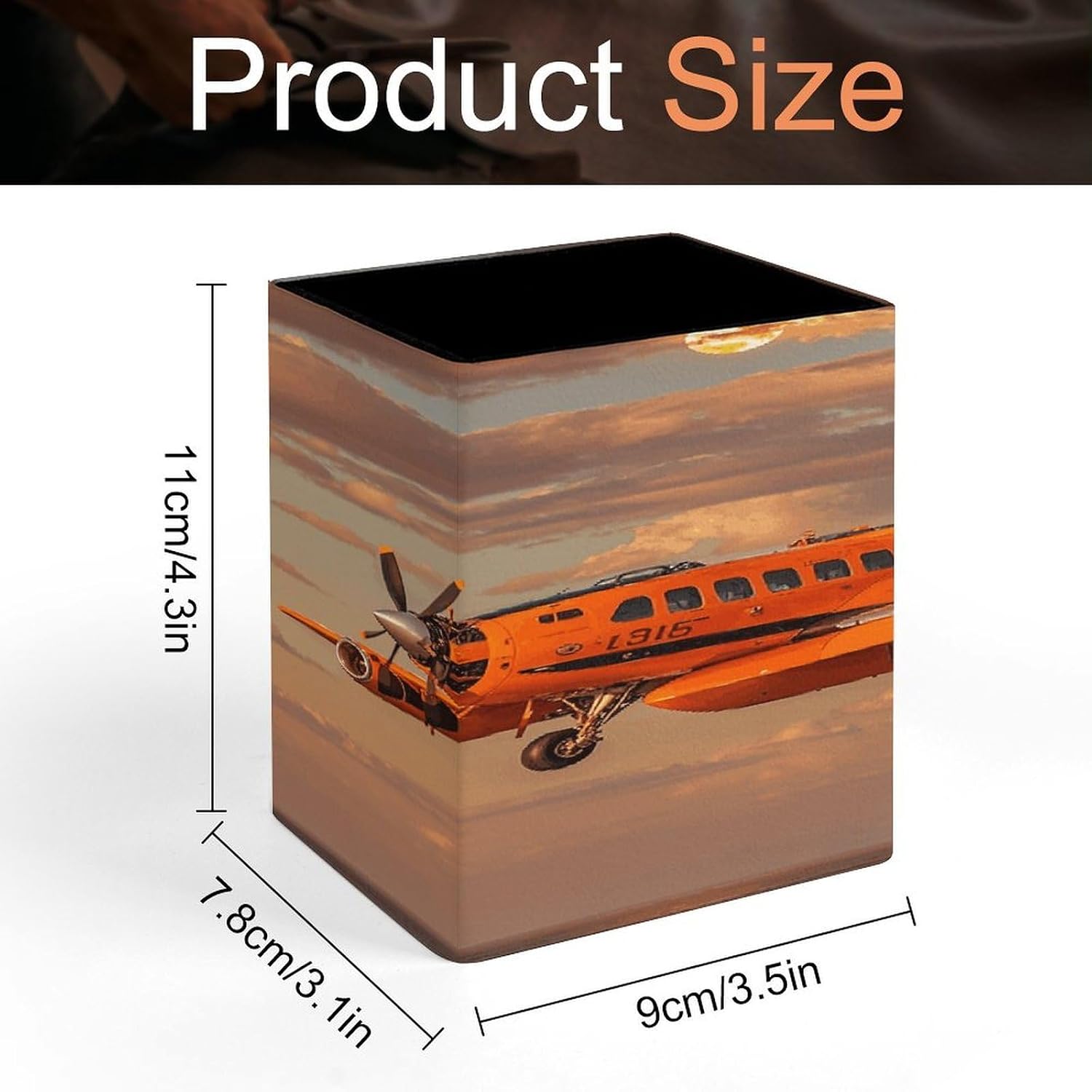 Daylight Aircraft PU Leather Square Pen Holder for Home Office image 2