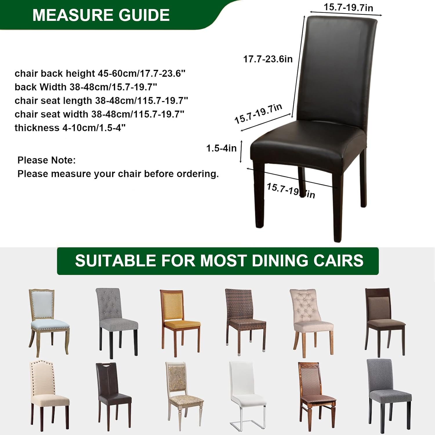 CRFATOP 4 PCS PU Waterproof Dining Room Chair Covers with Bench Chair Cover Stretch Dining Chair Covers Washable Parsons Chair Slipcover Upholstered Bench Slipcover for Hotel Ceremony Banquet,Black
