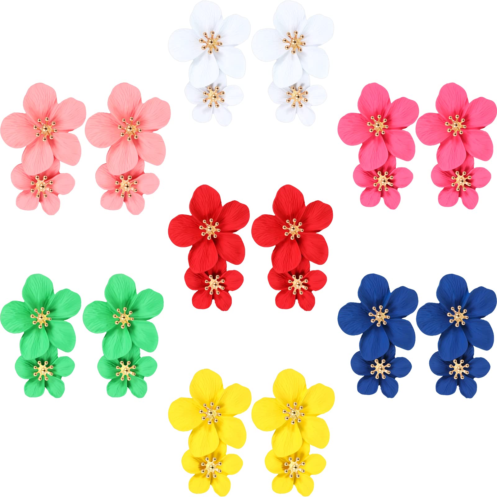 Hicarer7 Pairs Boho Flower Stud Earrings for Women, Flower Shaped Daisy Earrings with Gold Bud
