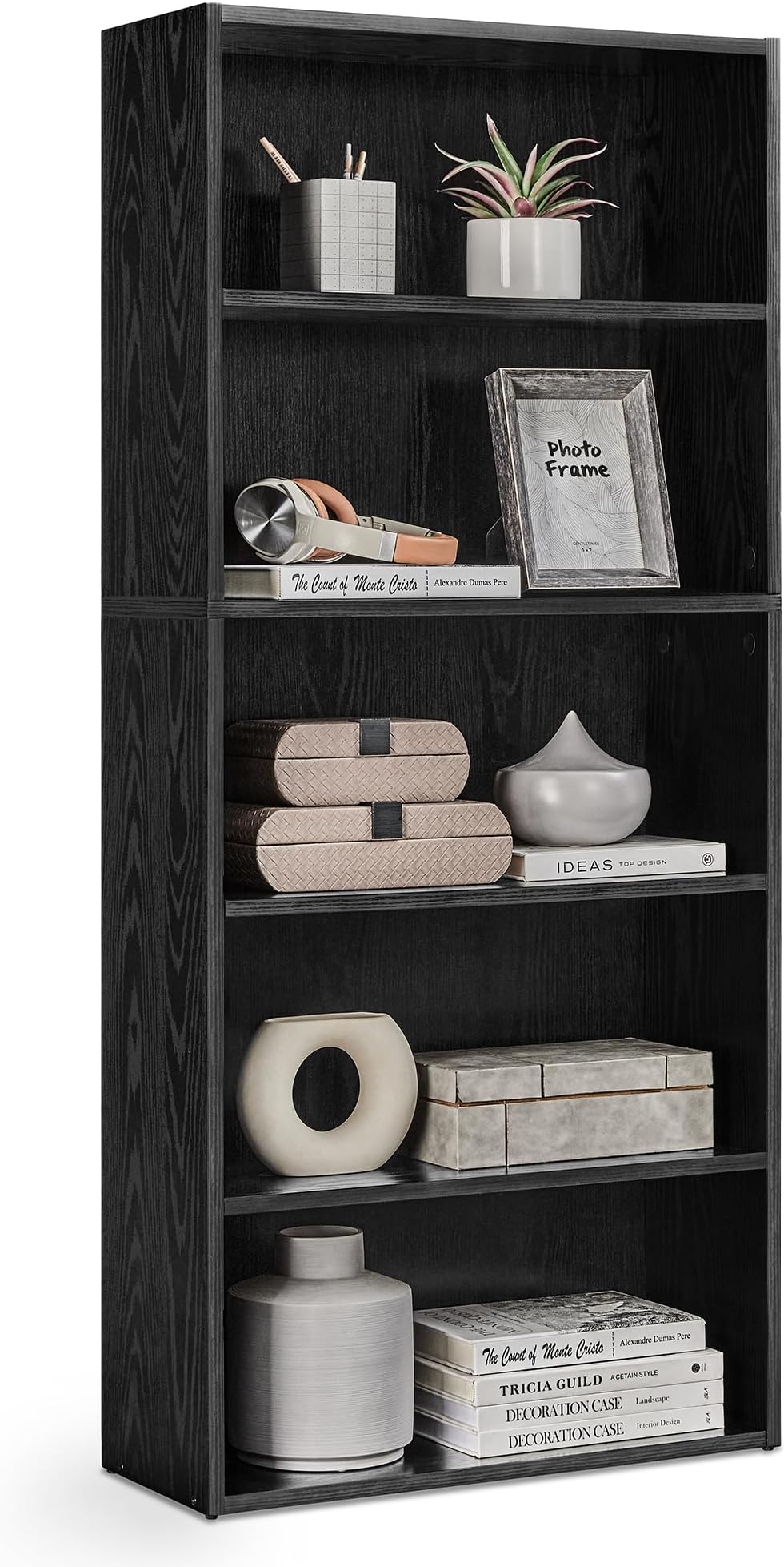 CUSTOS Collection - Bookshelf, 5-Tier Bookcase, Book Shelf, Open Storage Shelf, 9.4 x 23.6 x 52.8 Inches, for Living Room, Home Office, Dinning Room, Ebony Black ULBC165T56