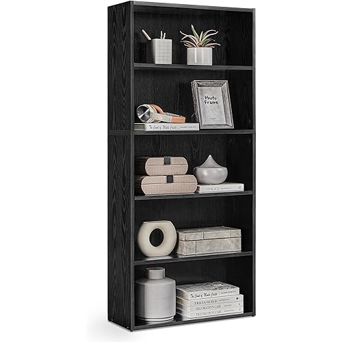 VASAGLE Bookshelf, 5-Tier Open Bookcase with Adjustable Storage Shelves, Floor Standing Unit, Black ULBC165T56