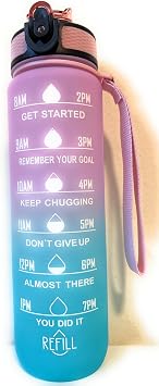 Motivational water bottle with time markers Light pink/Teal