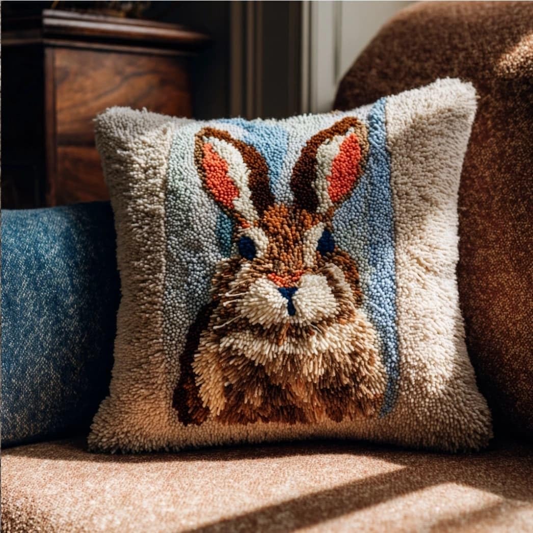 Taxpy Latch Hook Cushion Kit for Beginners Rabbit