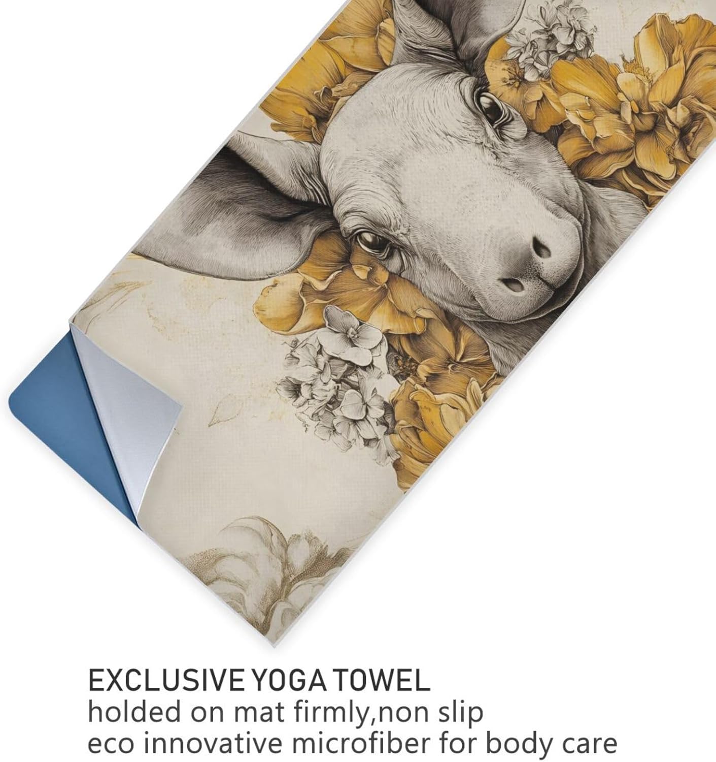 Aardvark Floral Hot Yoga Towel – Stylish, Non-Slip, Grip Dots, Super Absorbent, 27" x 73" - Yoga Mat Towels for Exercise, Fitness