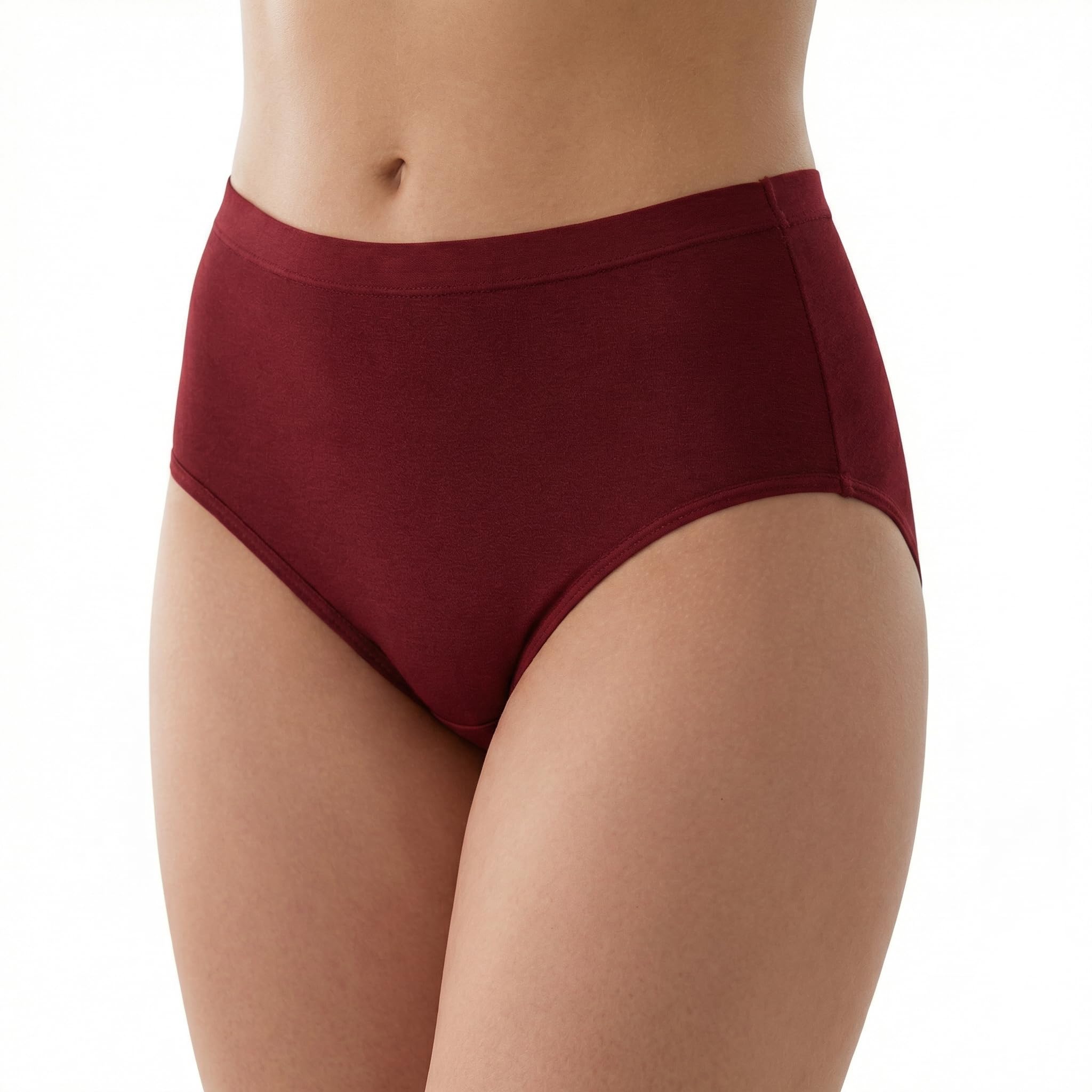 Women's High-Waist Brief Underwear, Soft Stretch Fabric, Dark Red - XL-image-36