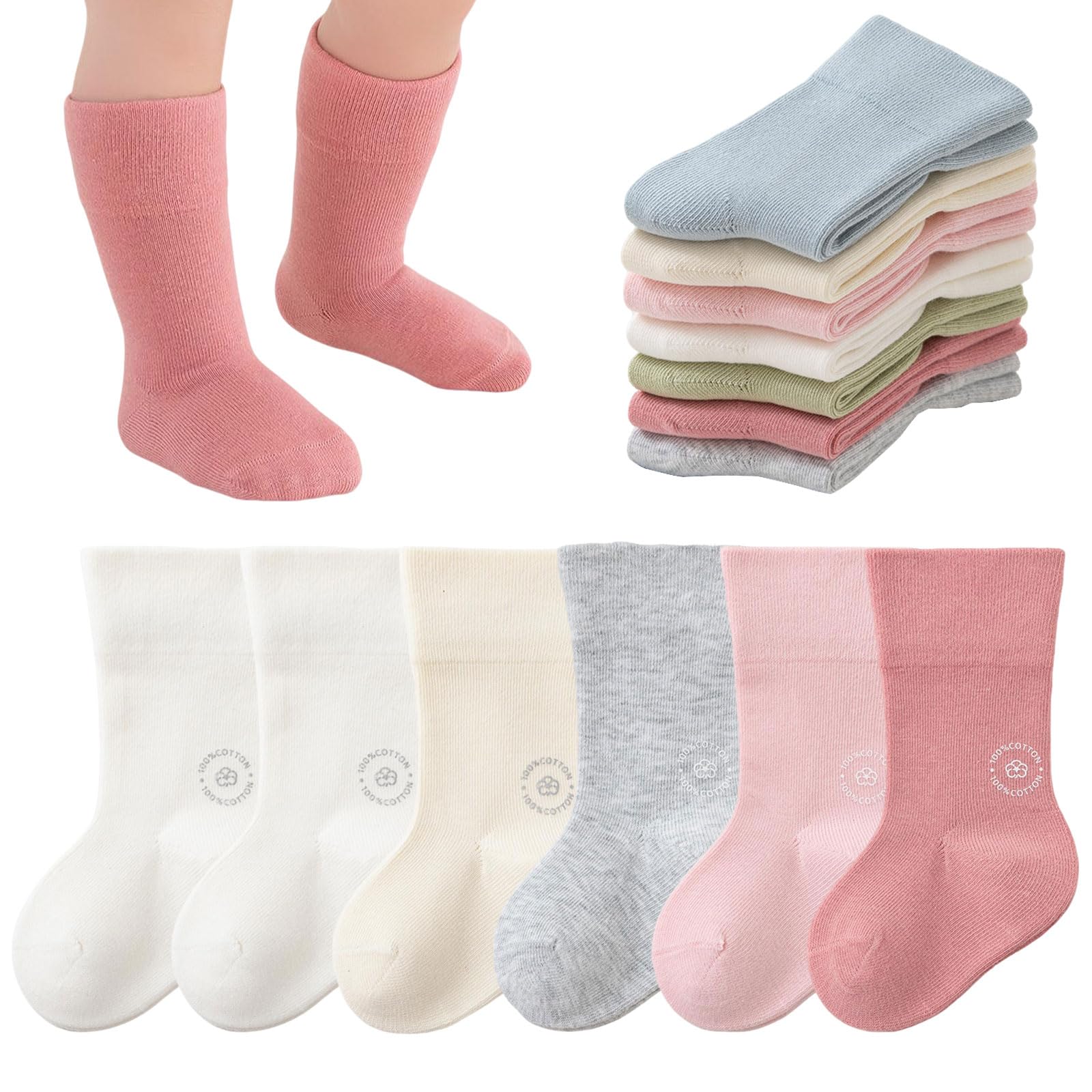 Bebés Calcetines de Algodón 6 Pares Colores sólidos Calcetines elásticos y suaves Niños Niñas