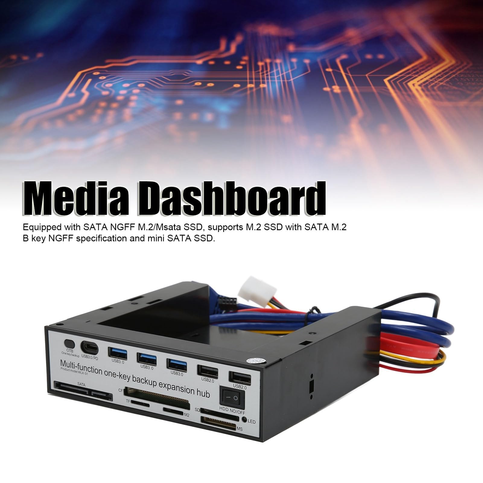 Dpofirs Lector de Tarjetas del Panel Frontal, Multifunción USB 3.0 Hub CF TF M2 Lector de Tarjetas SD Tablero Multimedia del Panel Frontal con NGFF M.2 MSATa