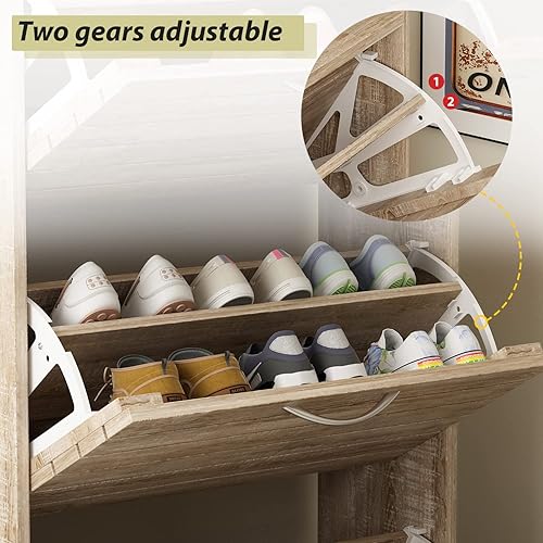 Miniatura 5 de FUFU&GAGA Armario de madera para zapatos, armario estrecho de almacenamiento de zapatos con 3 cajones abatibles, armario independiente de 3 niveles,