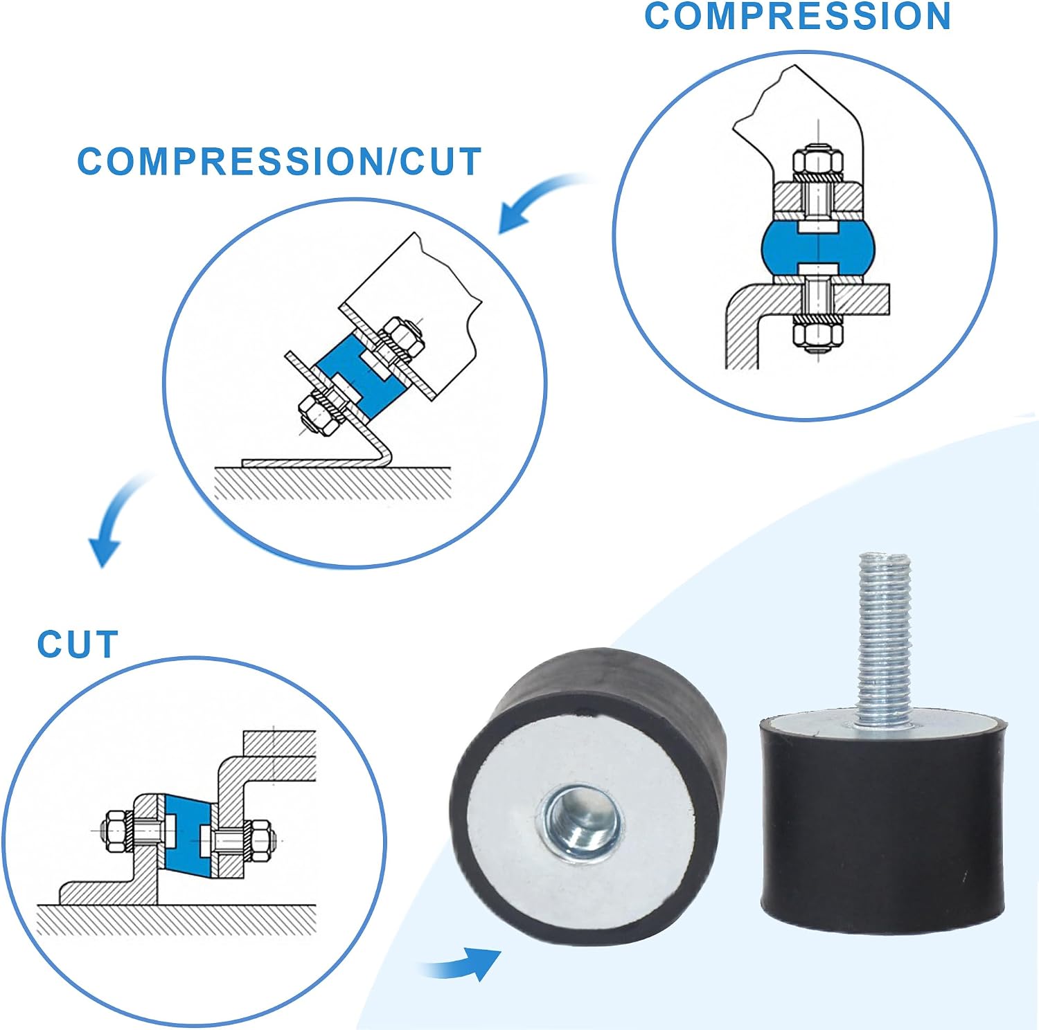 2Pcs M12 60x50mm Rubber Isolator Mounts Single Stud Shock Absorber | 2 Pcs Locknuts, Cylindrical Anti Vibration Isolation Damping Mounts for Compressors Pumps Generators Motor Engine