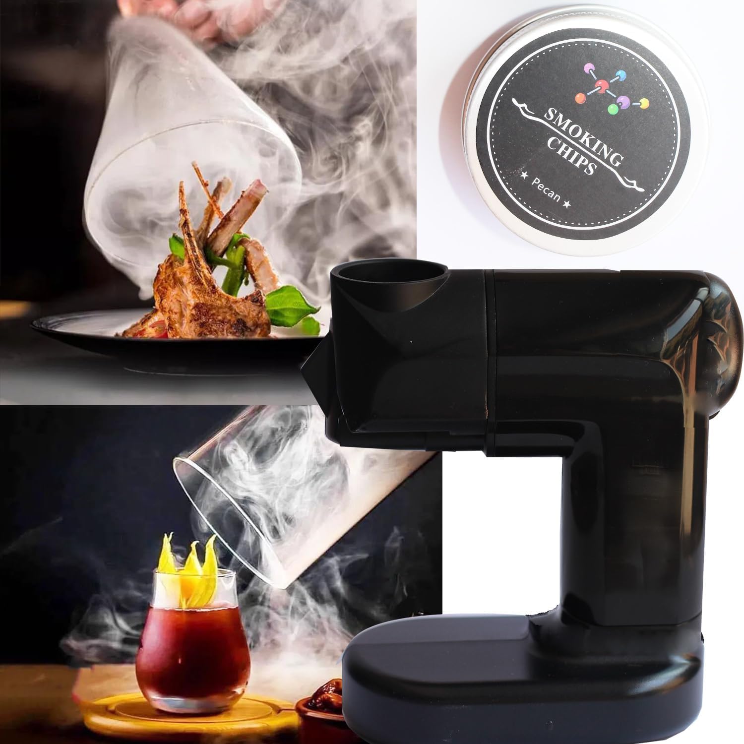 Smoke Gun - Bong pour cocktail, 2 saveurs de copeaux de bois, kit d'infusion de boisson, fumeur pour intérieur