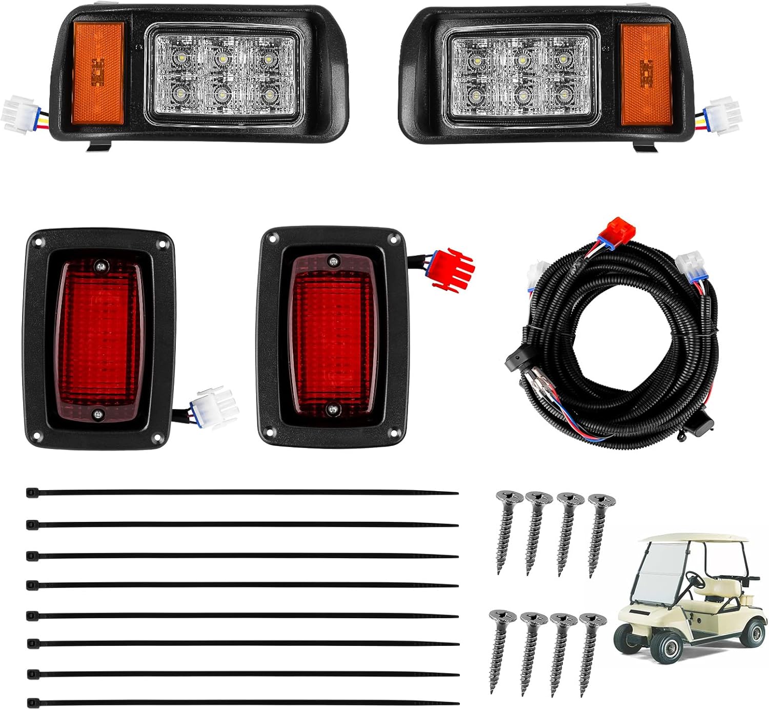 Club Car DS LED Headlight and Tail Light Kit for Factory Style Club Car DS 1993-Up Golf Cart, 12V Headlight Tail Light Assembly Replaces OEM # 101988001 101988002 1017035