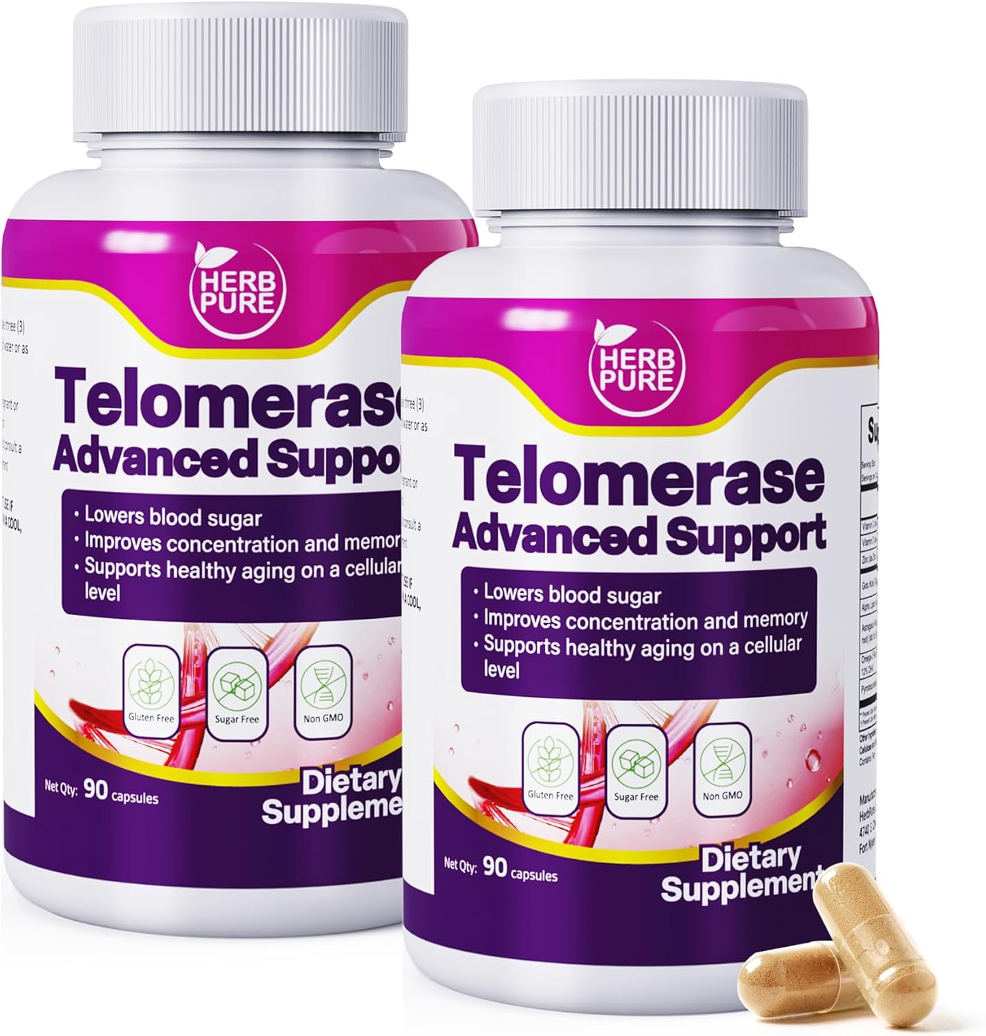Telomerase Supplement, Alpha Lipoic Acid 300mg, Astragalus 200mg, Gotu Kola 300mg, Omega 3 and PQQ, Brain Support with Memory & Focus, Mitochondrial Energy, Non-GMO, 180 Capsules(2 Packs)
