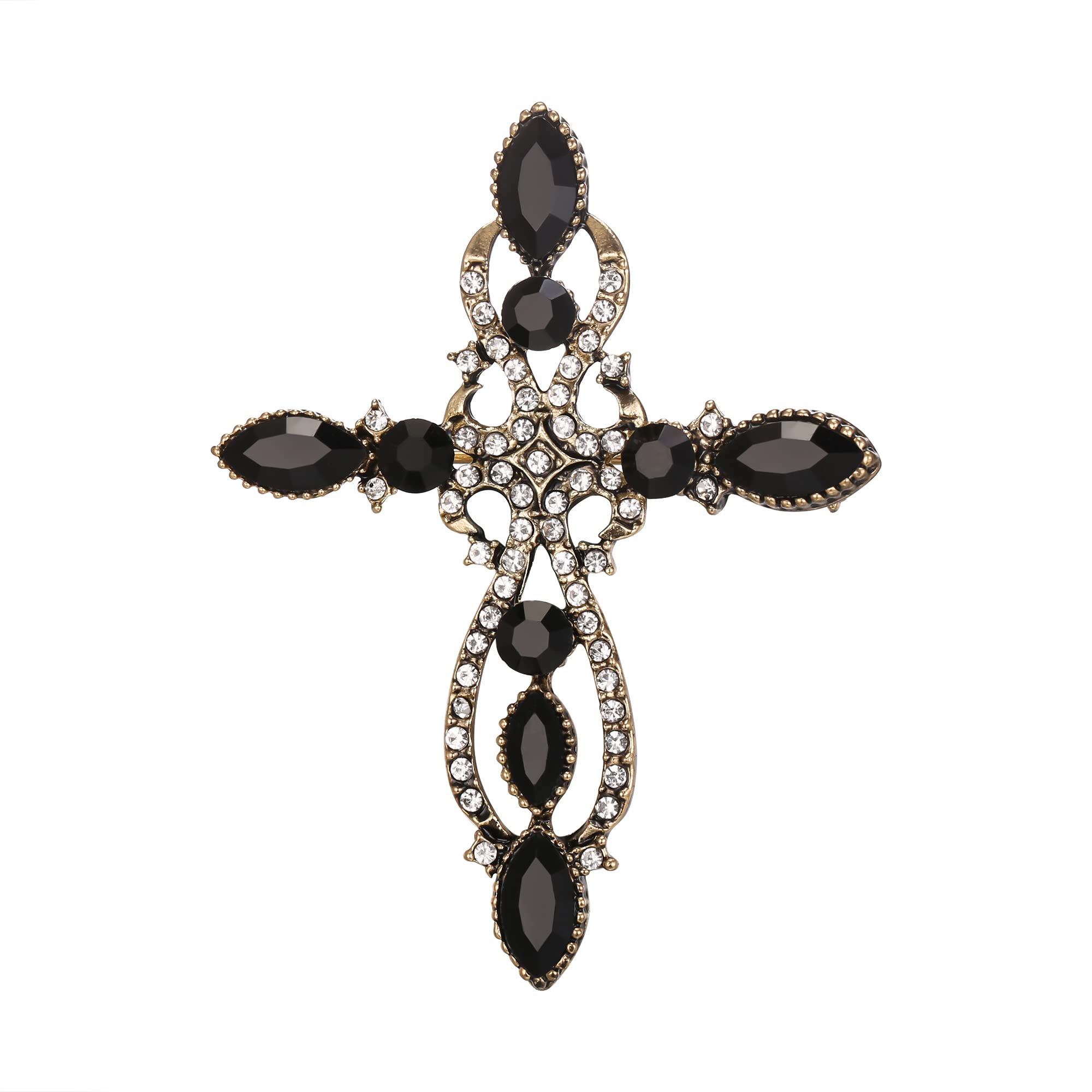 Flyonce Cross Brooch for Women, Rhinestone Crystal Vintage Style Celtic Knot Riligious Christian Lapel Pin