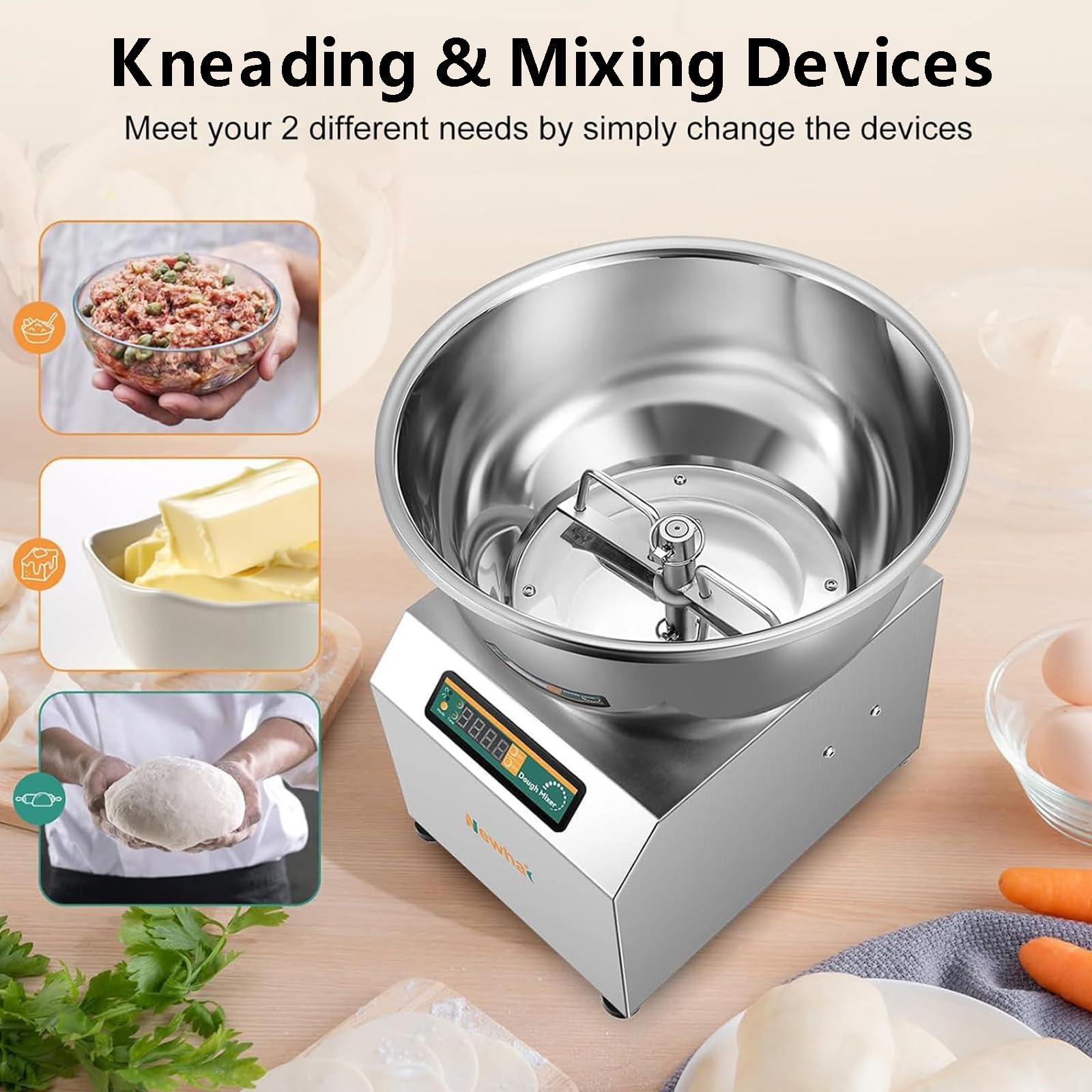 Mezcladoras para Hornear, amasadora eléctrica Comercial, máquina amasadora Multifuncional de Acero Inoxidable para restaurantes y panaderías, 5 kg, 5 kg,5kg
