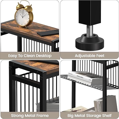 Miniatura 8 de Mesa auxiliar pequeña para espacio pequeño, mesa auxiliar estrecha de 3 niveles con soporte para revistas, mesita de noche pequeña, mesa de sofá