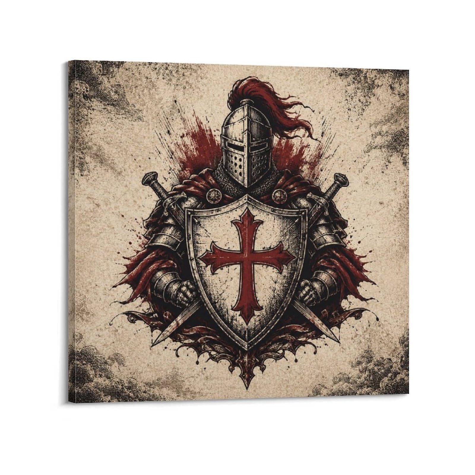 XKUGA Woodcut Poster Shield Medieval Knight Order Emblem Crest Modern Decorative Canvas Prints - Ideal Wall Art for Family, Man Cave, Game Room, Boys & Girls Bedroom 12x12inch(30x30cm)