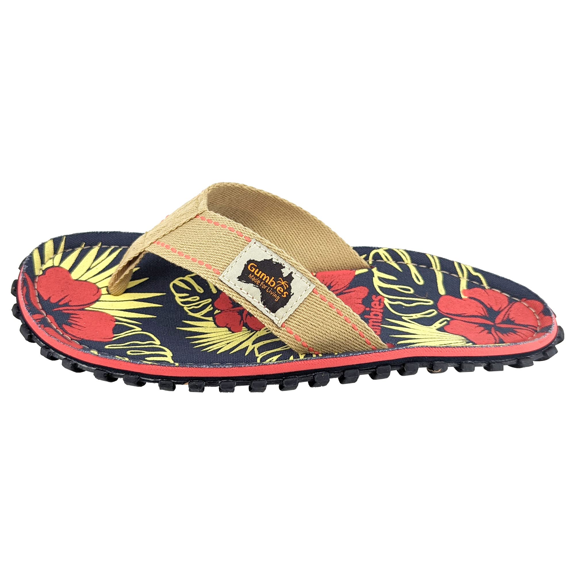 Gumbies Originals Rot - Flip Flops aus recycelten Materialien - profilierte Sohle aus wiederverwerteten Autoreifen, weiches Fußbett aus Canvas-Baumwolle, bequemer Baumwoll-Zehensteg