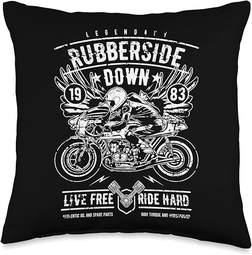 Miniatura 4 de Awesome Retro Motorcycle Designs and Souvenirs Retro Cafe Racer Rubberside Down Motorcycle Race Design Throw Pillow, 18x18, Multicolor