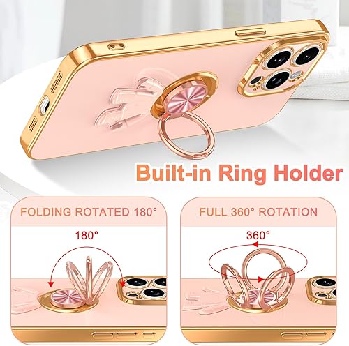 Miniatura 9 de LONTECT Funda para iPhone 15 Pro, a prueba de golpes, protección de cuerpo completo, soporte de anillo de astronautas, delgada, transparente,