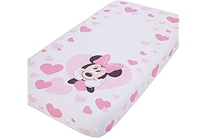 Disney Minnie Mouse Pink and White Hearts Photo Op Fitted Crib Sheet