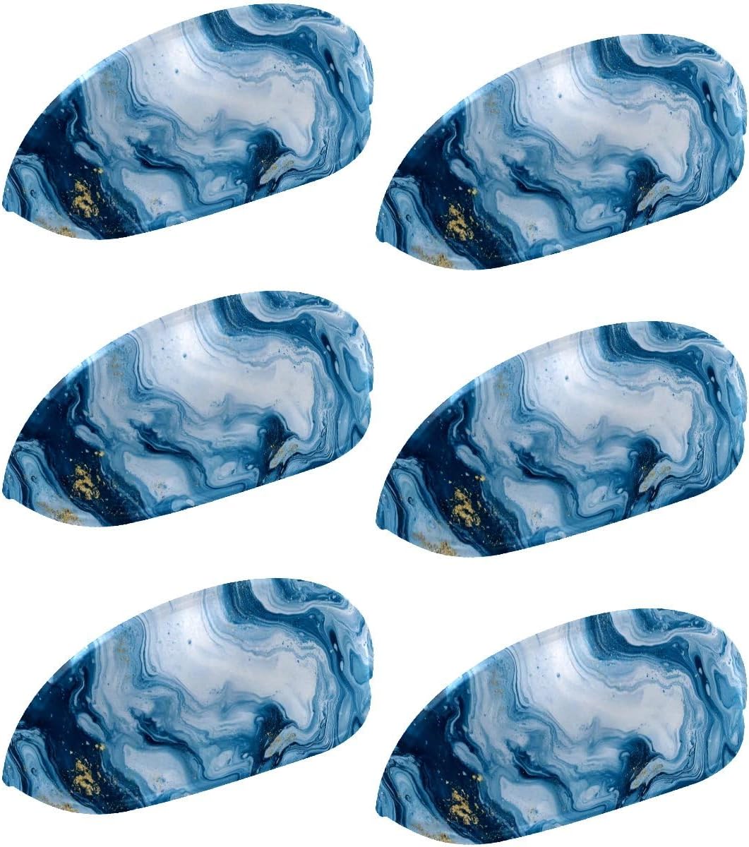 LORVIES 6 Pack Decorative Cabinet Cup Pulls, 2.6" Double Hole Half Moon Shape Dresser Drawer Door Handles for Home Furniture Kitchen Hardware - Blue White Gold Marble