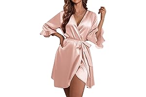 Women's Satin Lingerie Robe: Elegant Kimono Bathrobe for Valentine's