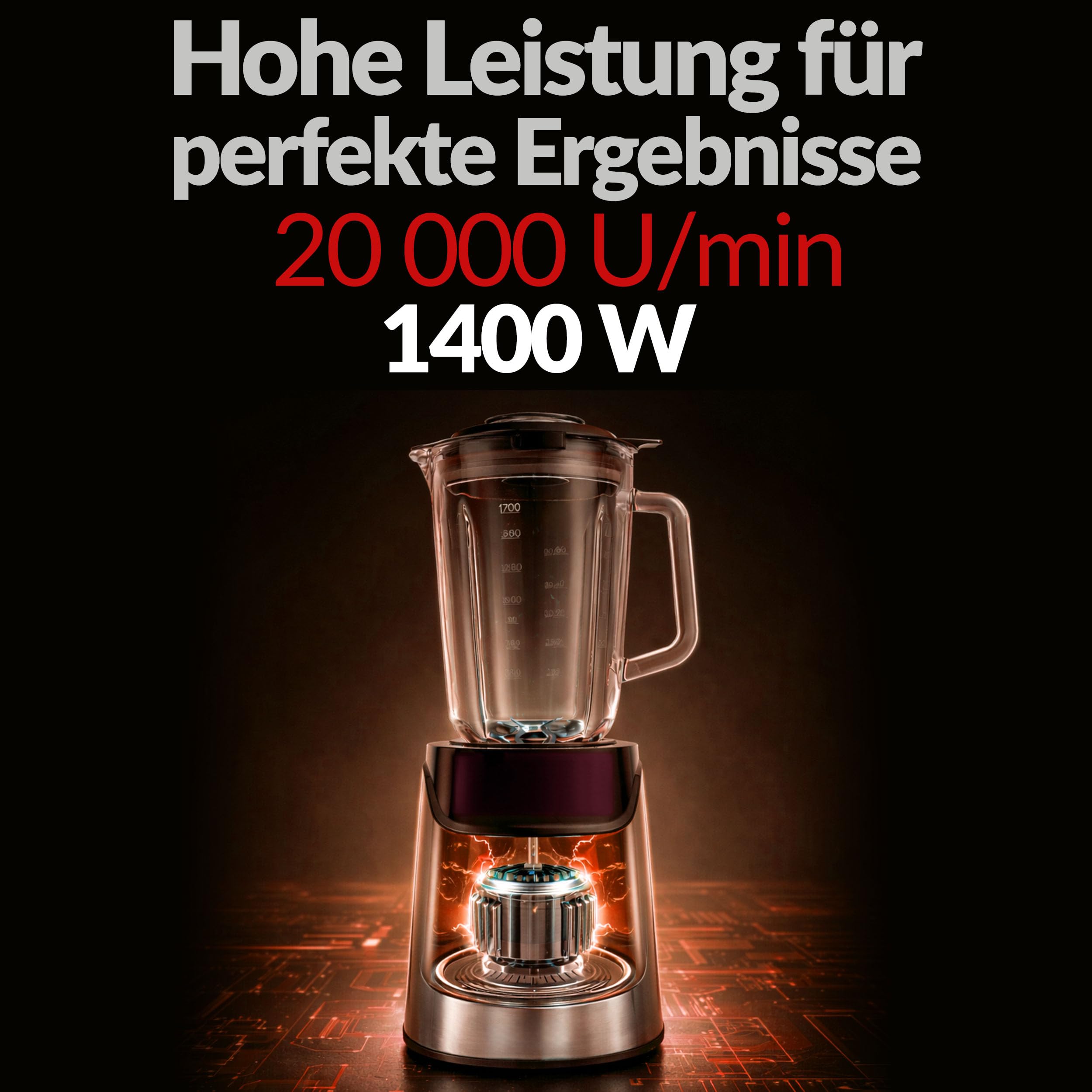 LEHMANN Standmixer 3-in-1 mit Glasbehälter 1,7 L, To-Go-Trinkflasche & Mahlwerk, 10 Geschwindigkeiten, Puls, 3 Programme für Smoothie, Milkshake, Eis-Crush, Spülmaschinengeeignete Teile, 1400 W