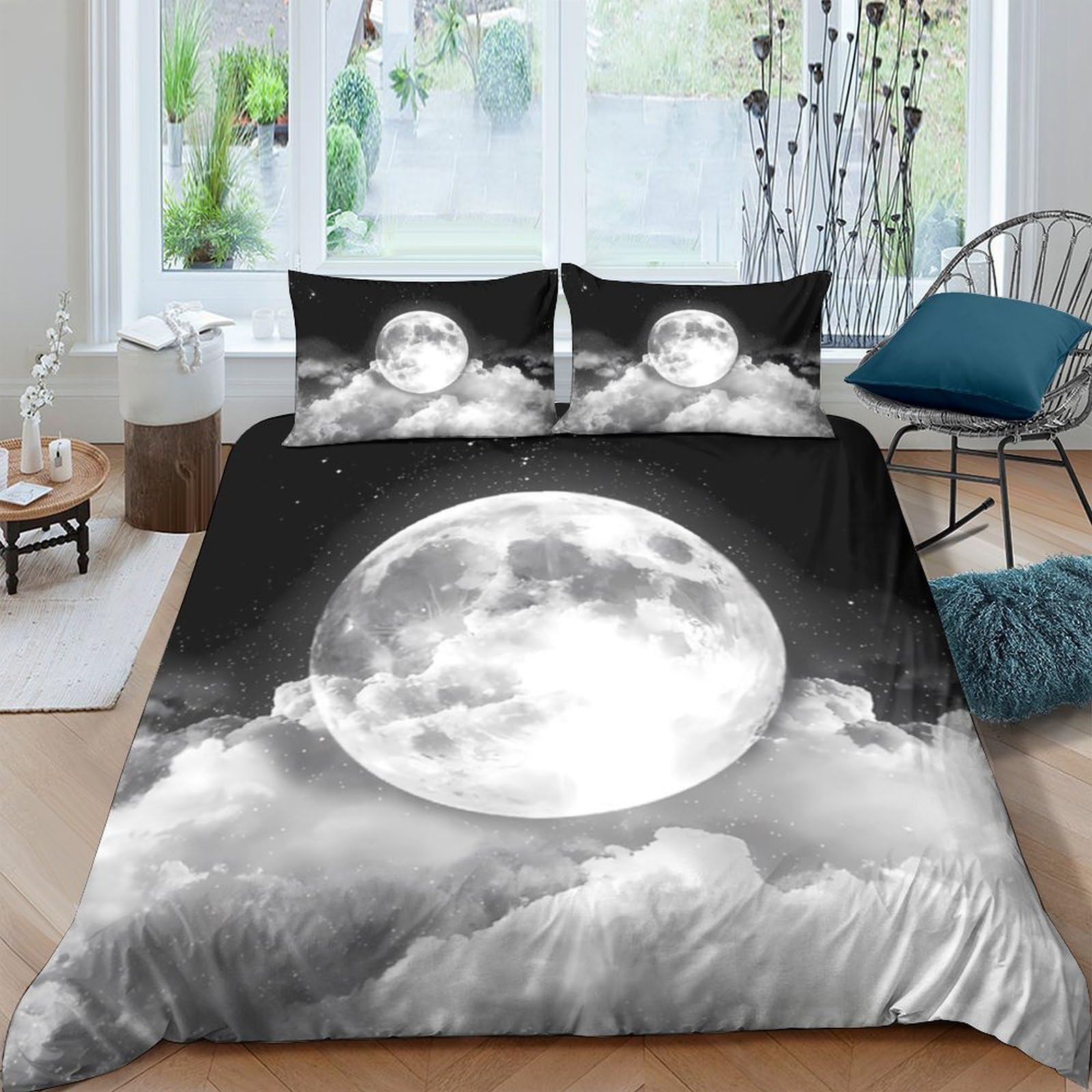 Ctjqhvkz Style-8 3D Printed Moon Cloud Fitted Sheet Microfiber Soft Bedroom Decor Night Sky Bed Cover For Adult Teen Dorm Single（135X200cm）