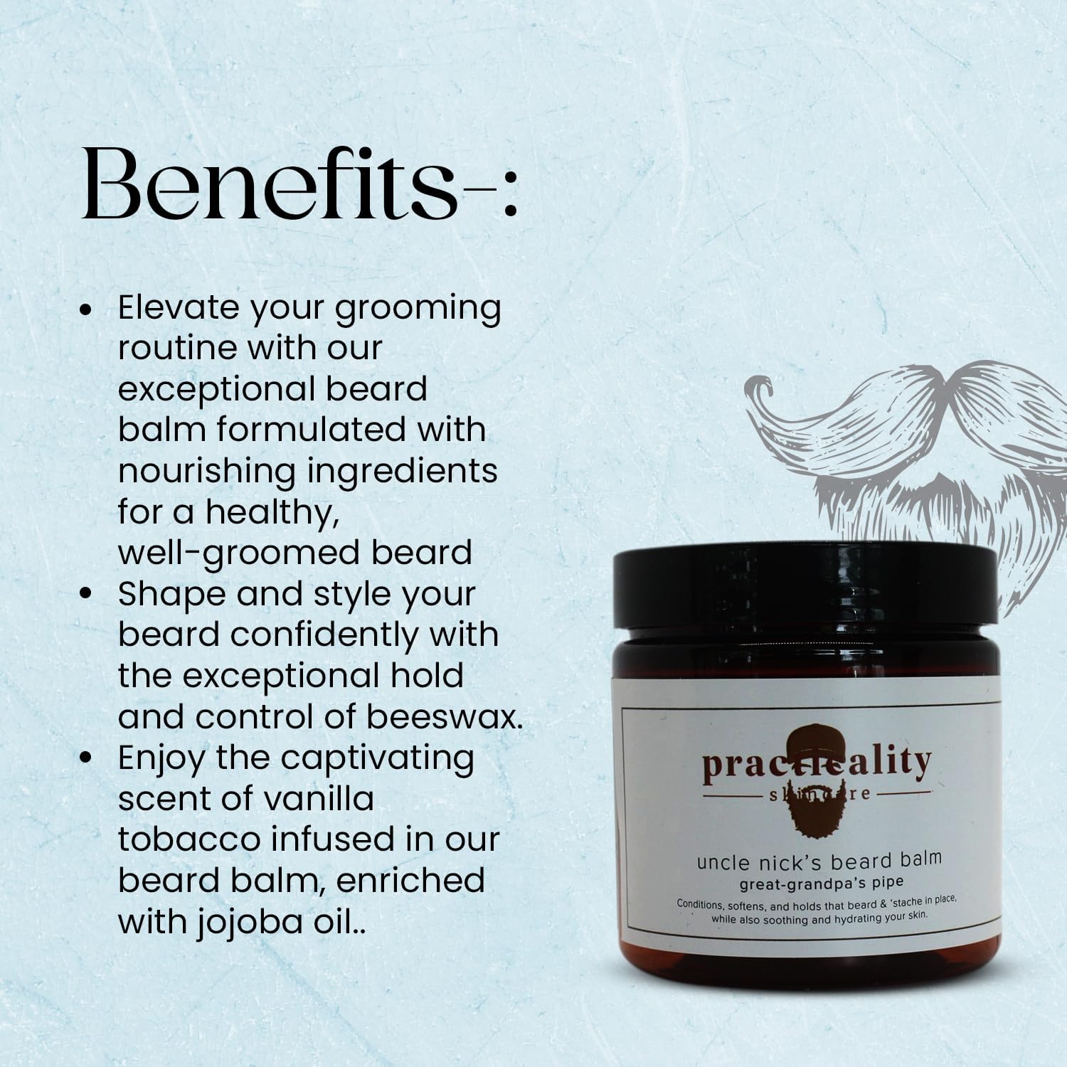 Practicality Skincare Uncle Nick's Beard Balm Great-Grandpa's Pipe scent | Tallow Balm for Beard Growth | 4 oz | 1 Pc