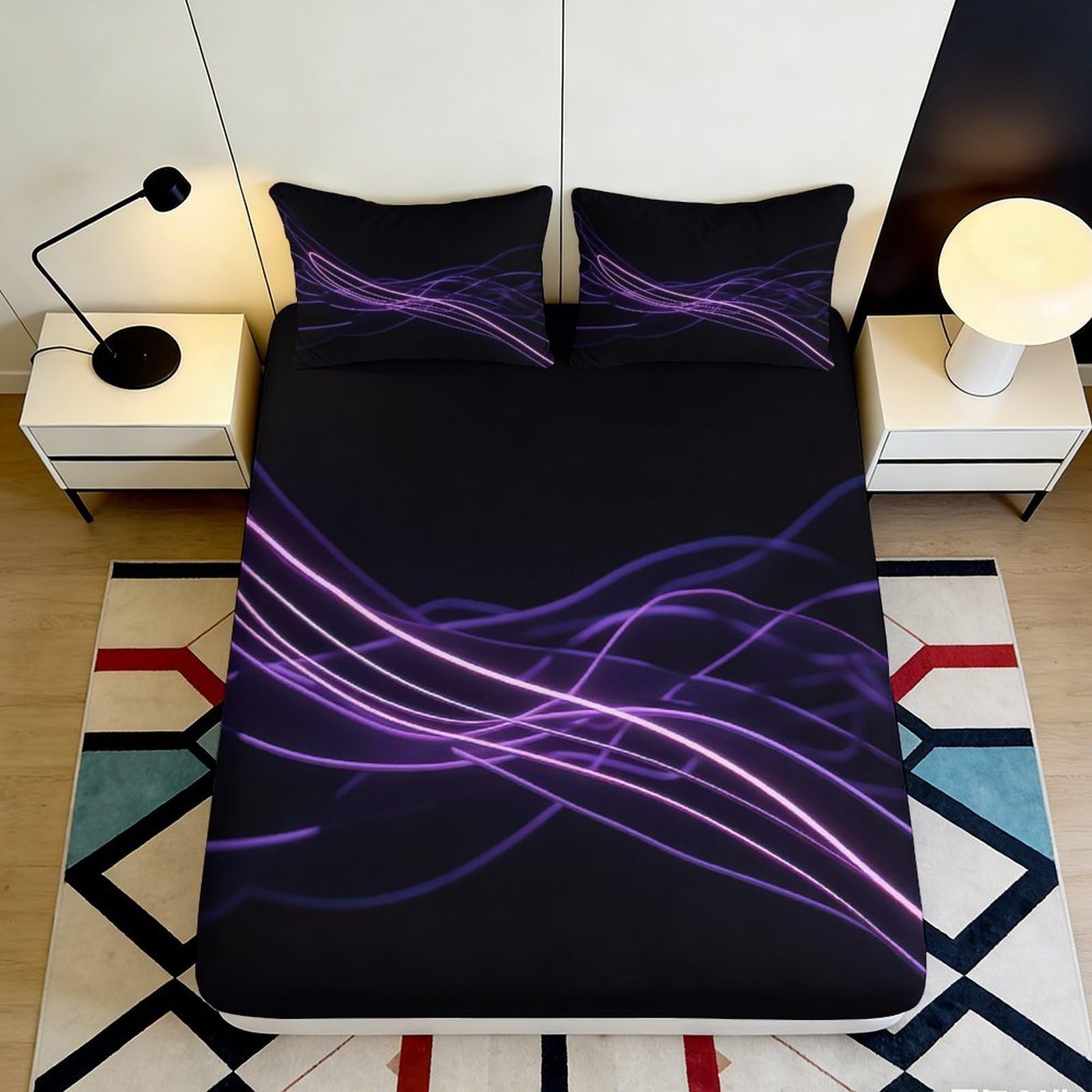 K1r3d9e5 Style-1 3D Printed Abstract Purple Wave Fitted Sheet Microfiber Soft Bed Cover For Bedroom Dorm Mattress Protection Decor 90X200x25cm