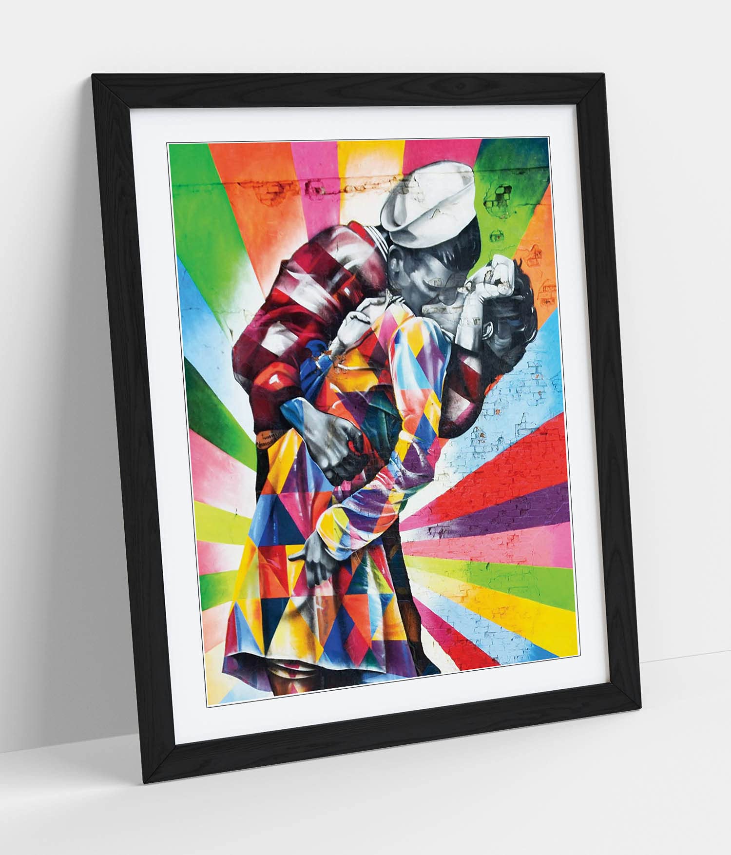 Canvasartshop Black - Banksy Sailor Kiss- Premium Wall Art Framed Picture Prints - 3 Colours - 4 Sizes (, A3)