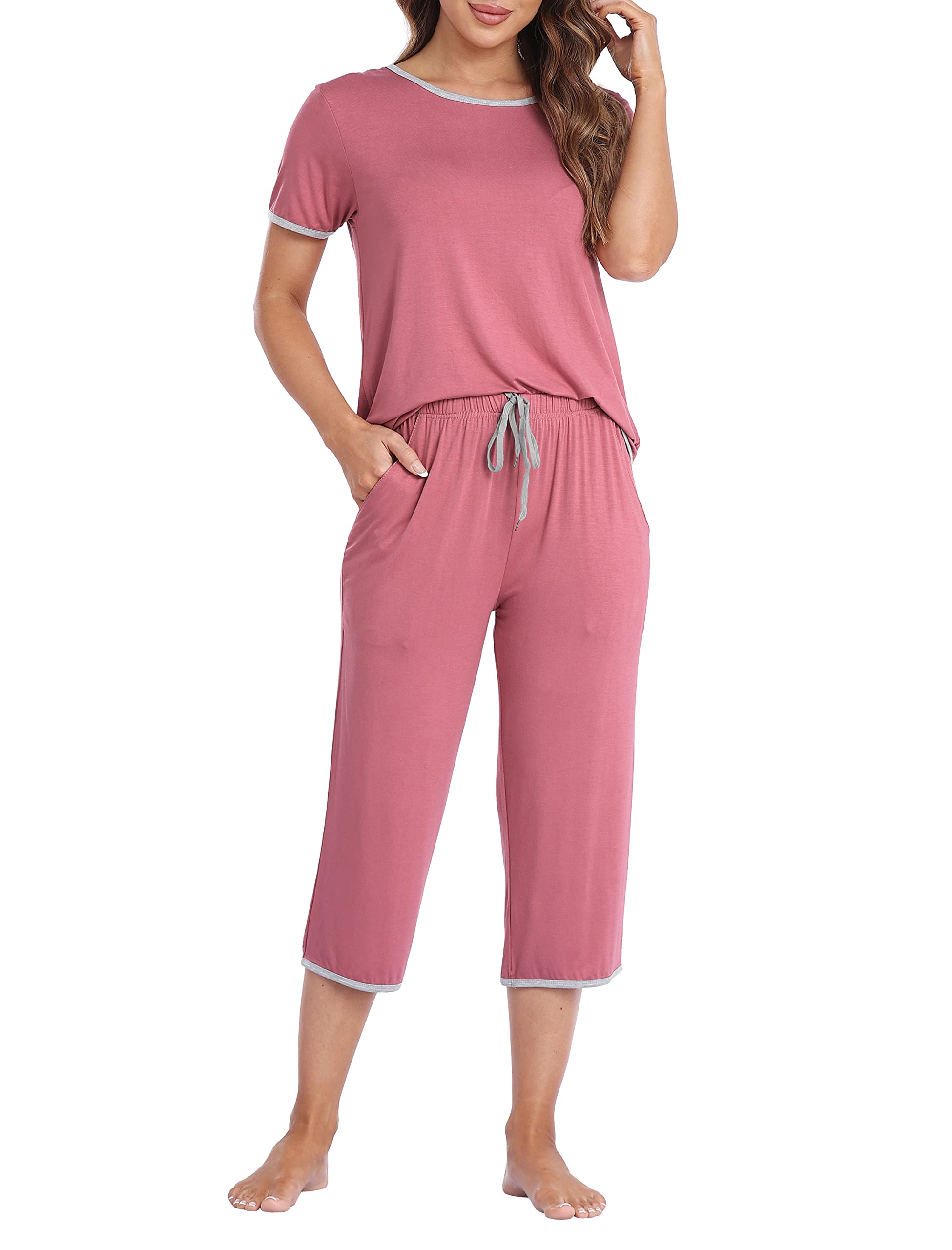 MoFiz Schlafanzug Kurz Damen Hausanzug Pyjama Set Modal Zweiteiler Nachtwäsche fur Sommer